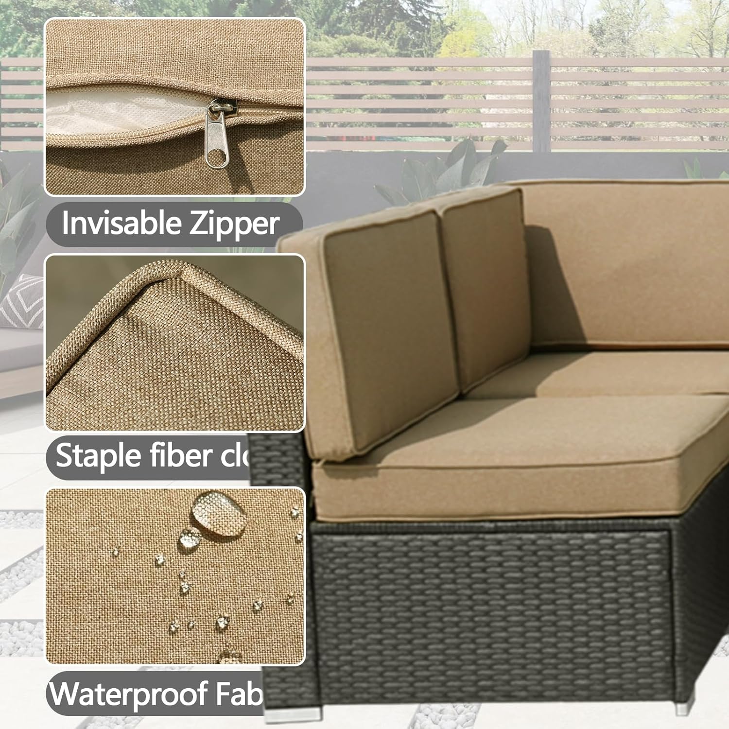 14 Pcs Patio Cushion Covers Replacement Outdoor Couch Cushions Covers Splashproof Sofa Slipcovers Set with Zippers,Patio Furniture Protector, Couch 3 Sizes, Covers Only (Brown)