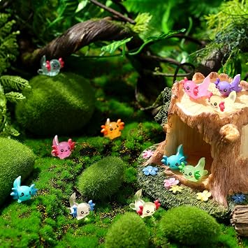 98 Pcs 14 Colors Mini Axolotl Figures Color and Luminous Mini Resin Axolotl Glow in The Dark Tiny Charm Craft for DIY Garden Dollhouse Decoration