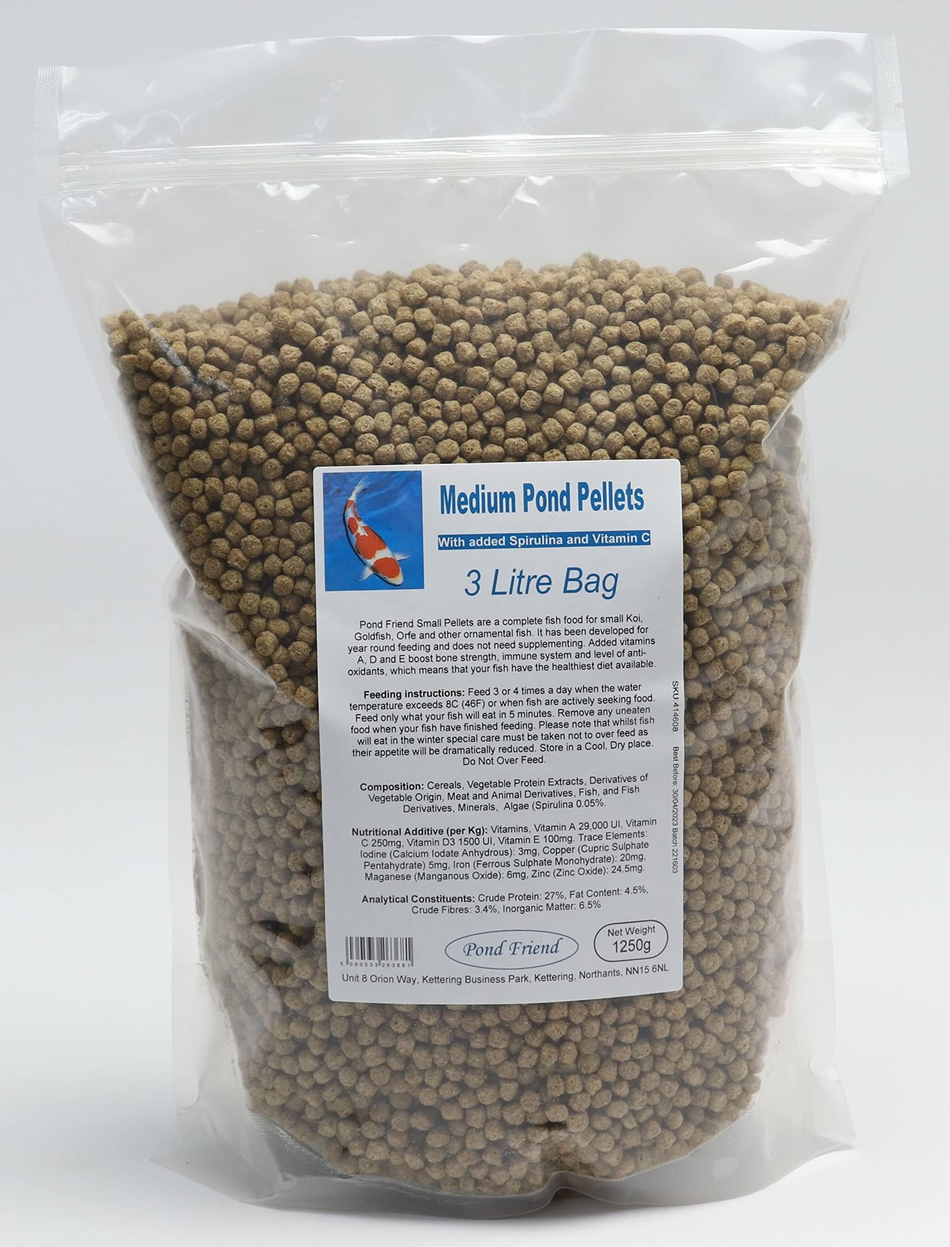 Pet Friend Pond Pellets Goldfish Food With Spirulina & Added Vitamin C (1250g)