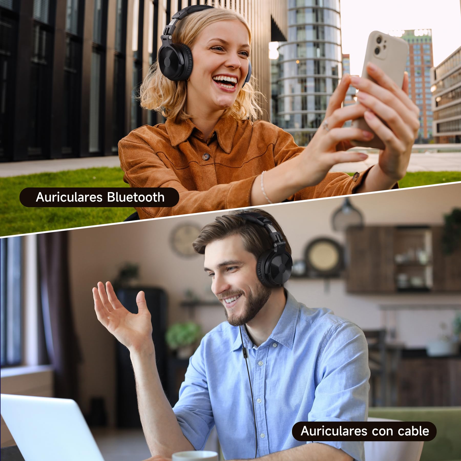 OneOdio ProC Bluetooth Auriculares inalámbricos y modo con cable, 110 horas de uso, auriculares con micrófono, Hi-RES Audio, almohadillas de proteínas suaves, extra bajas, cómodos y ligeros plegables