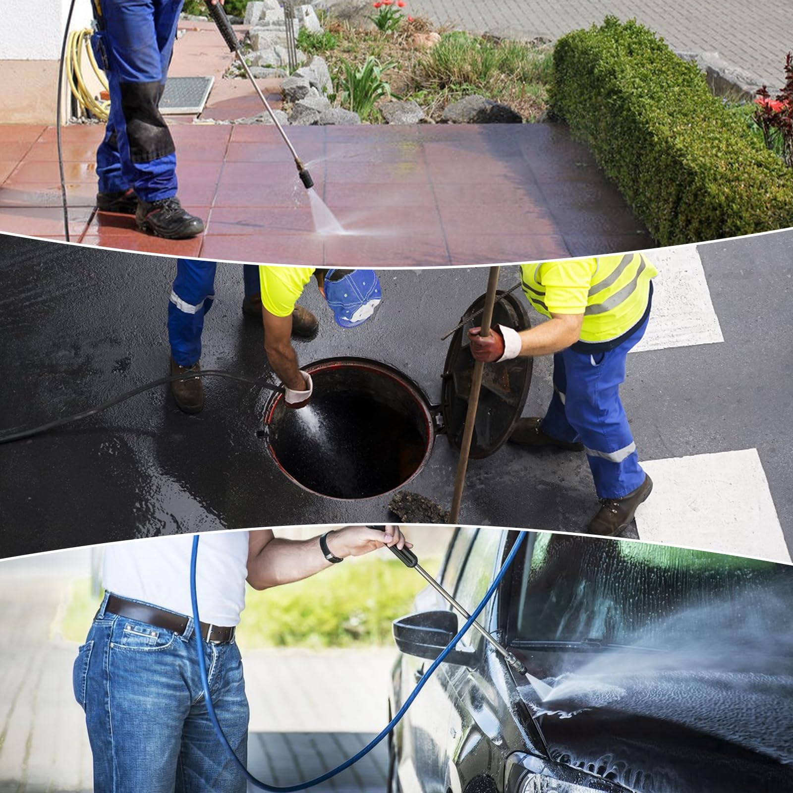 Tuyau de nettoyage de canalisations 30 m - Kit de nettoyage pour Kärcher K2-K7, nettoyeur haute pression Bosch - 5800 PSI - Jet d'eau - Tuyau de débouchage (bleu)