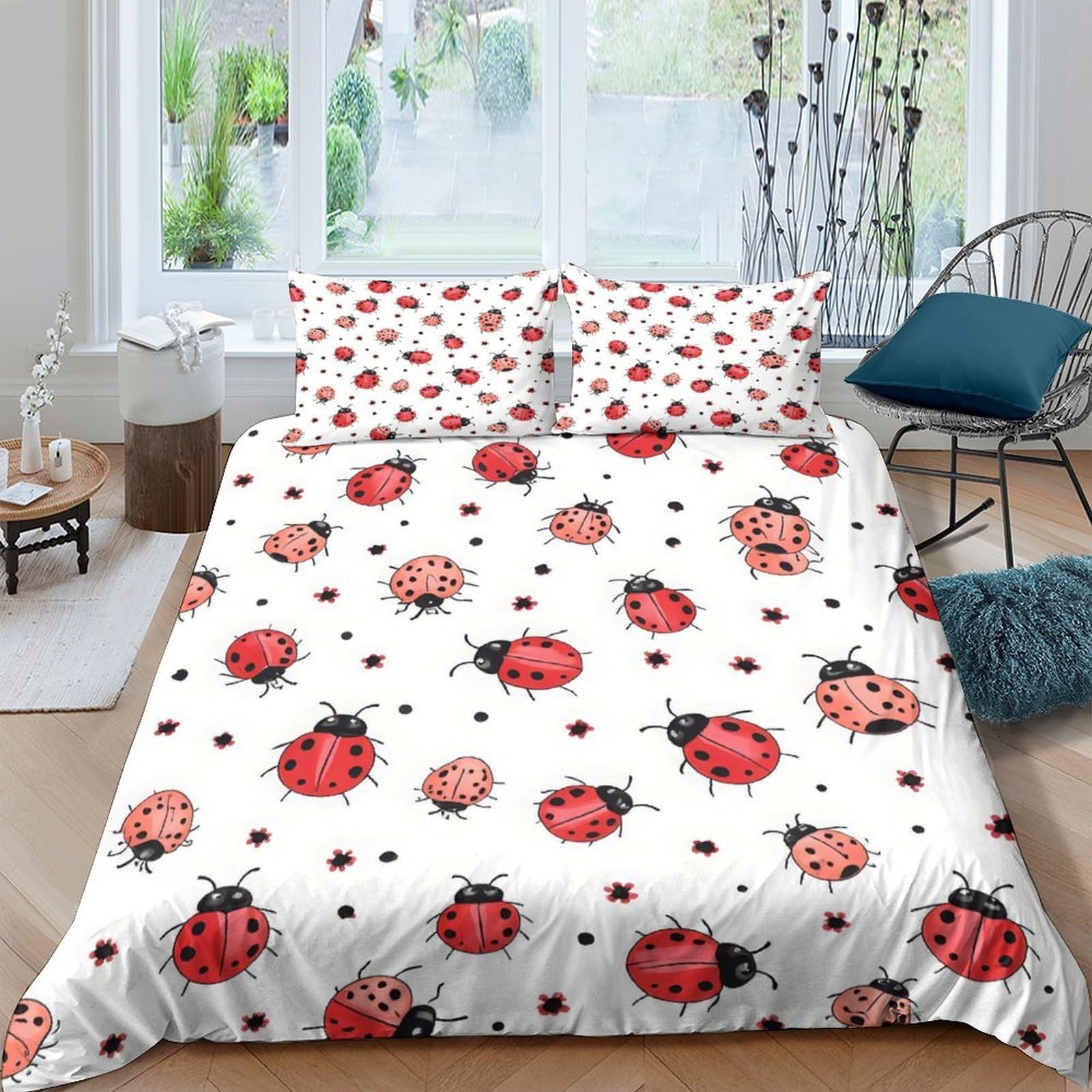 Ctjqhvkz Style-6 3D Printed Ladybug Pattern Fitted Sheet Microfiber Soft Bed Cover For Bedroom Guest Room Dorm Mattress Protection Single（135X200cm）