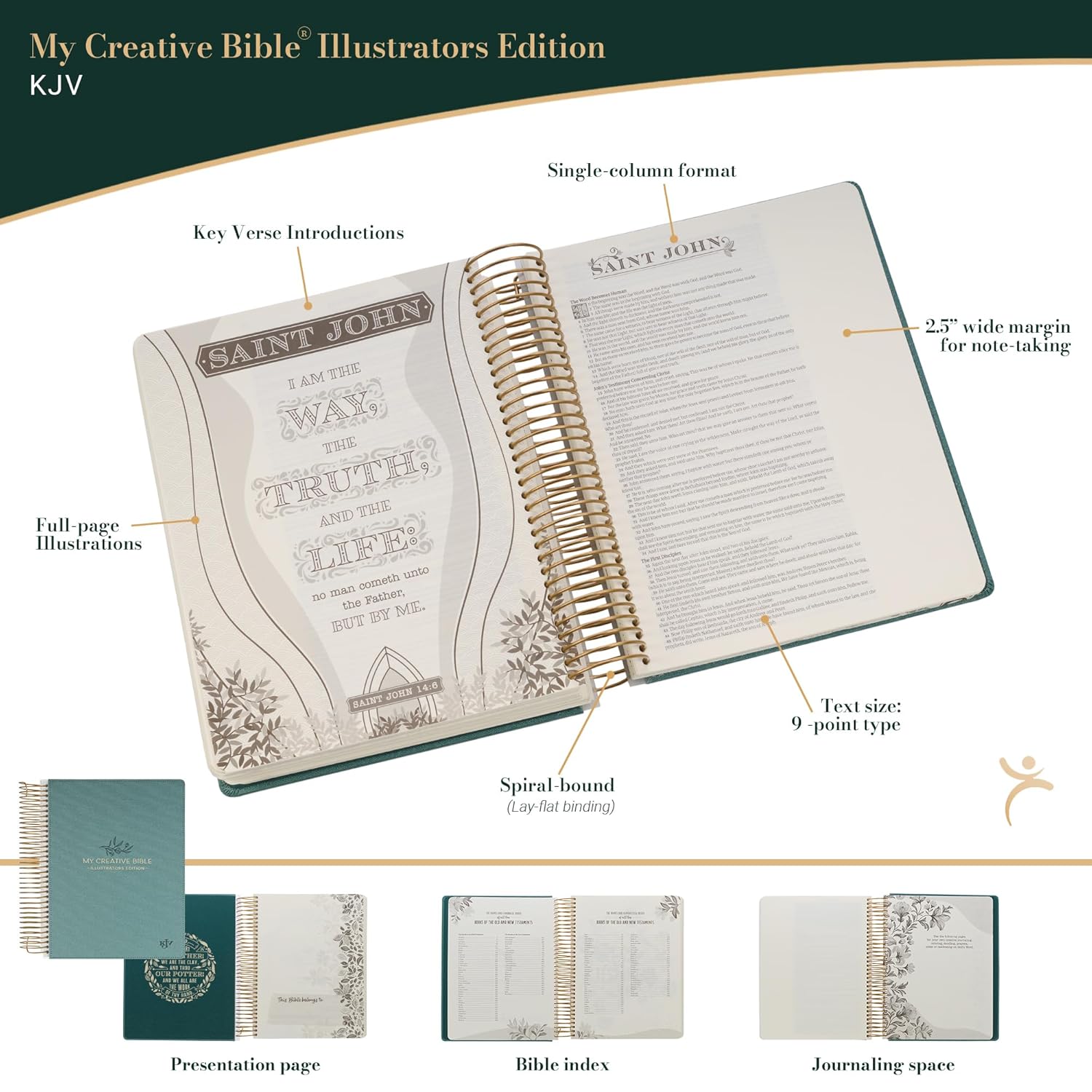 KJV Holy Bible, My Creative Bible - Illustrators Edition, King James Version, Journaling Space, Spiral Bound Hardcover Debossed Vegan Leather, Teal Blue      Spiral-bound – January 1, 2026