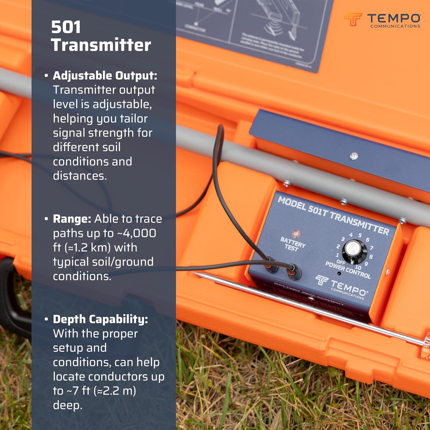 TEMPO Communications 501 Tracker II Underground Wire Locator, Buried Wire Locator, Underground Wire Tracer, Locate Wires 7 Ft Deep (2026 Model)