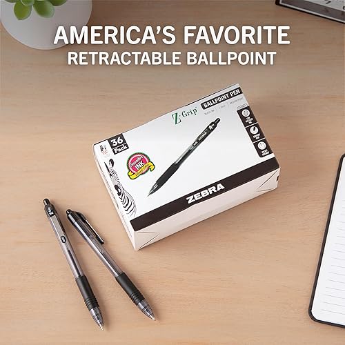 Miniatura 2 de Zebra Pen Z-Grip - Bolígrafo retráctil de punta media, 364 pulgadas, tinta negra, 36 unidades