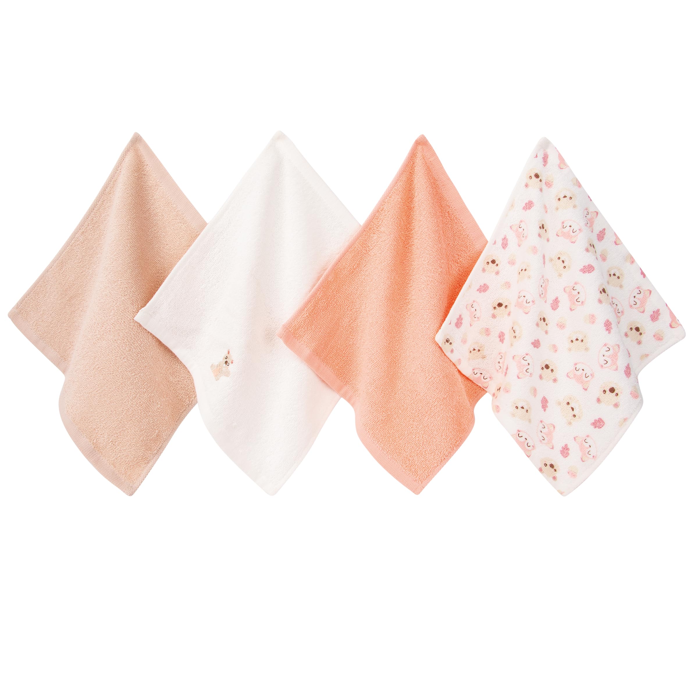 BEBE FAVOUR 4 Pack Baby Washcloths 100% Cotton Soft and Absorbent Terry Wash Cloths for Sensitive Skin Face Hand Body Burp Rag Wipes Essentials for