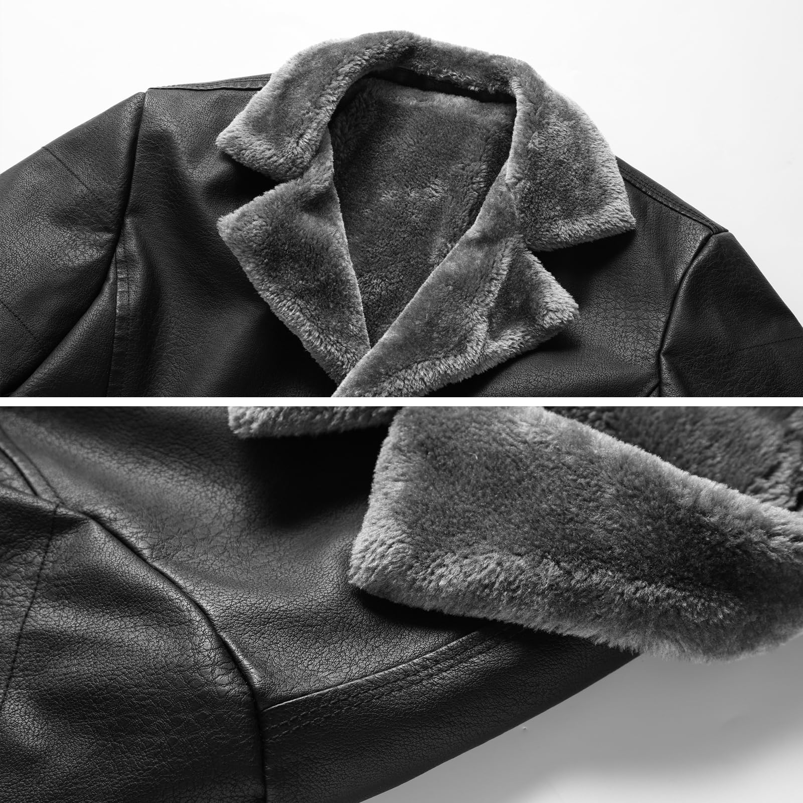 Chaqueta de Cuero Hombre, Chaqueta de Piloto para Hombre, Piel Sintética, Cuello de Piel, Otoño Invierno Espesar Cuero Chaqueta Corta Cuello Alto Abrigo de Pieles