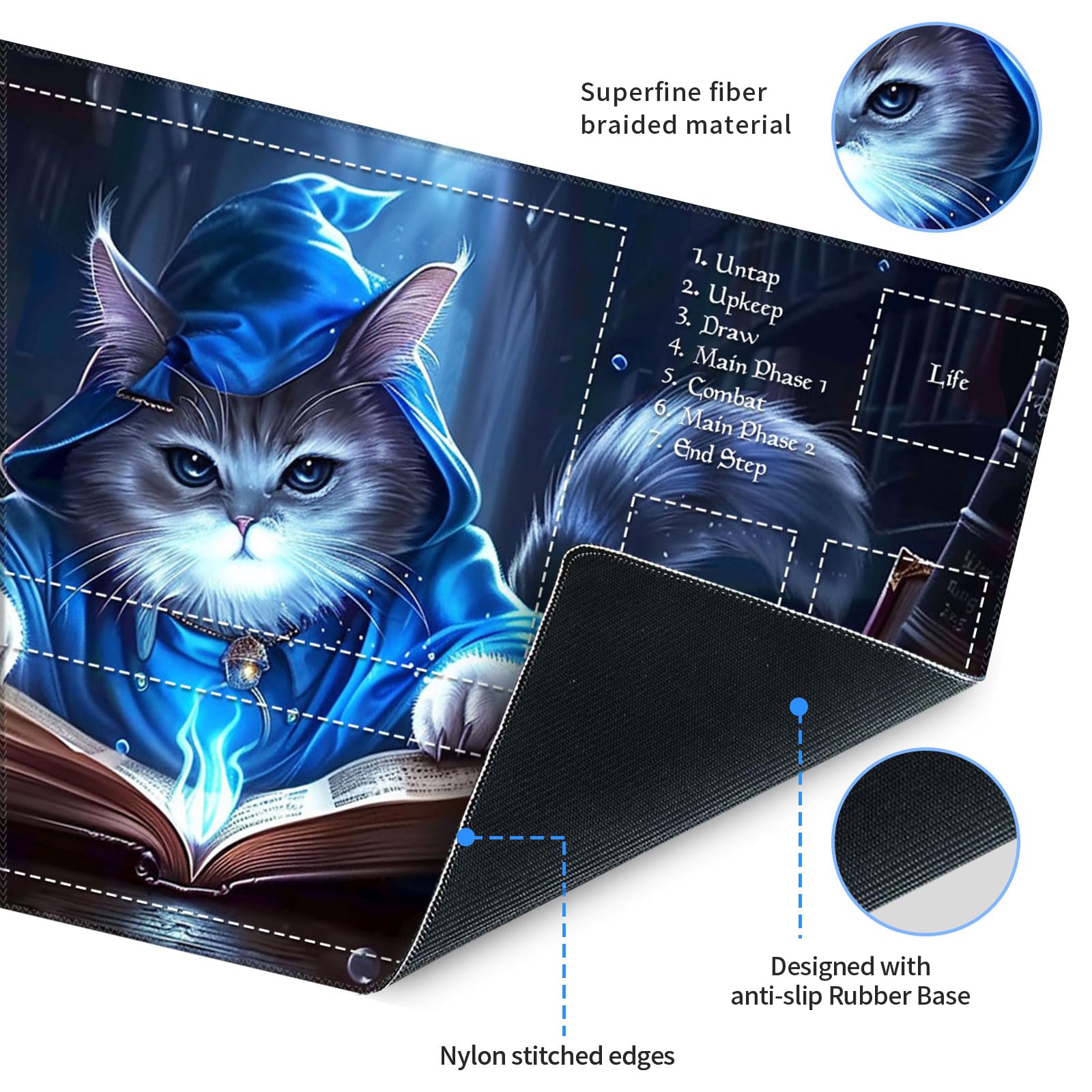 Tapete de juego para MTG, tamaño 24 x 14 pulgadas, tapete de juego de cartas TCG personalizado para jugadores de Magic The Gathering, único, ideal para entusiastas de los juegos de cartas, gatos