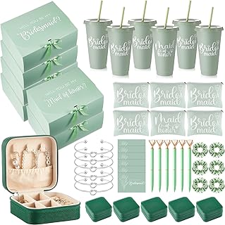 48 Pcs Bridesmaid Proposal Gifts Set, Maid of Honor Gifts Set from Bride, Will You Be My Bridesmaid Gift Box, 24 oz Tumbler Bridal Bachelorette Party Presents for Bridesmaids Wedding(Green)