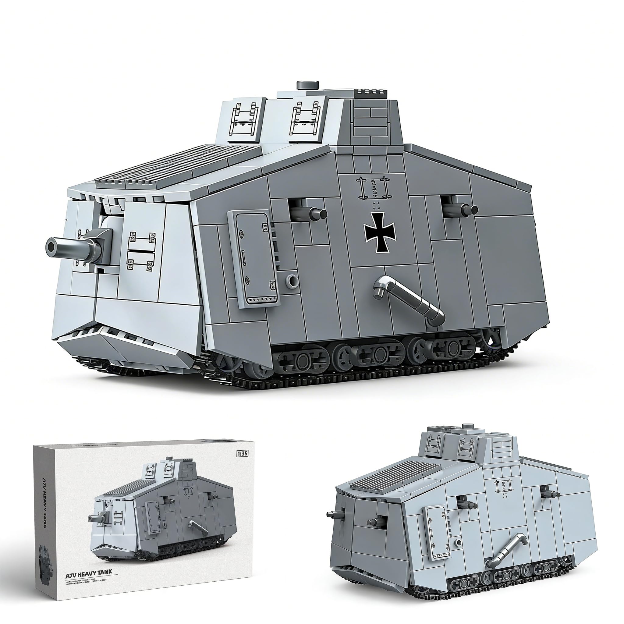 Technik Panzer Bausteine Bausatz, 940 Teile Militär A7V Schwerer Panzer Konstruktionsspielzeug, WW2 Armee Klemmbausteine Tank Modellbausatz, Geschenk für Teenager und Erwachsene