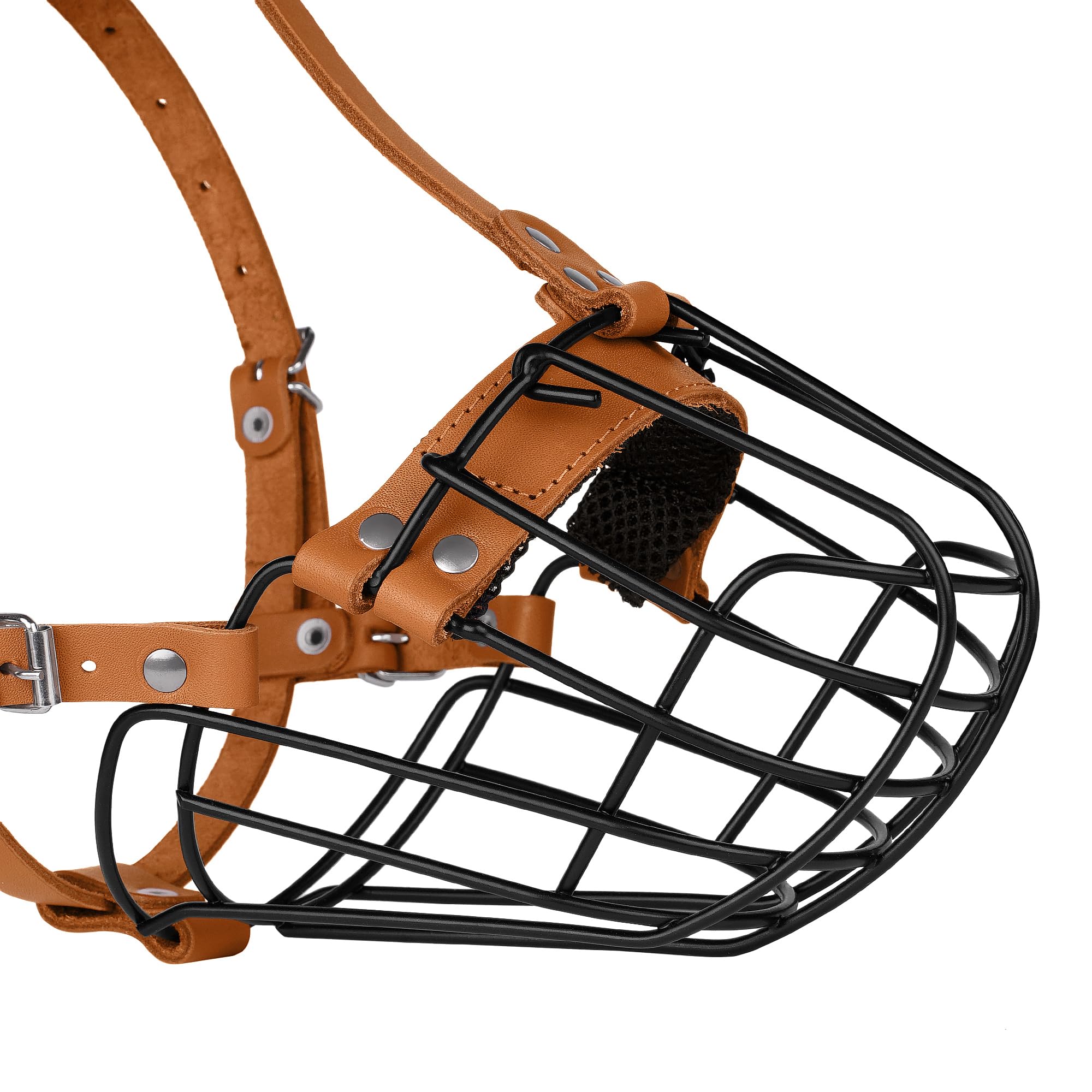 Pitbull - Bozal para perro, cesta de metal transpirable para perros grandes, máscara de alambre segura Amstaff Staffordshire Terrier, correas de cuero duraderas ajustables para morder, masticar