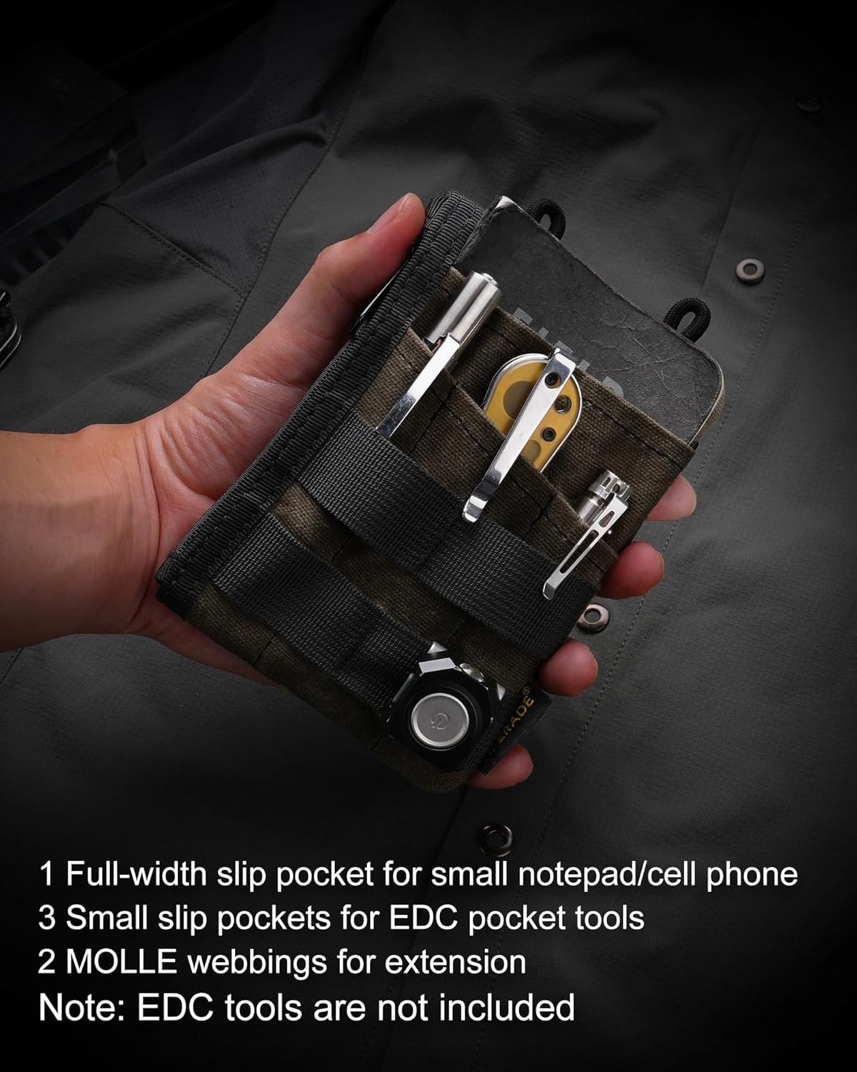 VIPERADE VE16N-OW Waxed Canvas Zipper Wallet, Minimalist with 5 Pockets, 2 Zipper Slim Pocket Multitool Pouch for Everyday Carry (Black) - Image 3