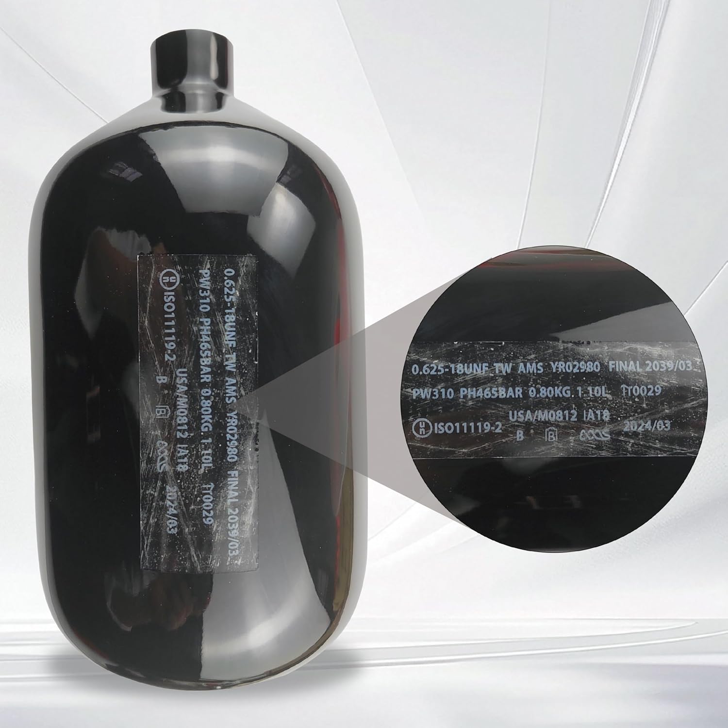 DOT 68ci 4500Psi カーボンファイバーペイントボールタンクシステム、ブラックPCPエアタンク、HPA Ttank ペイ