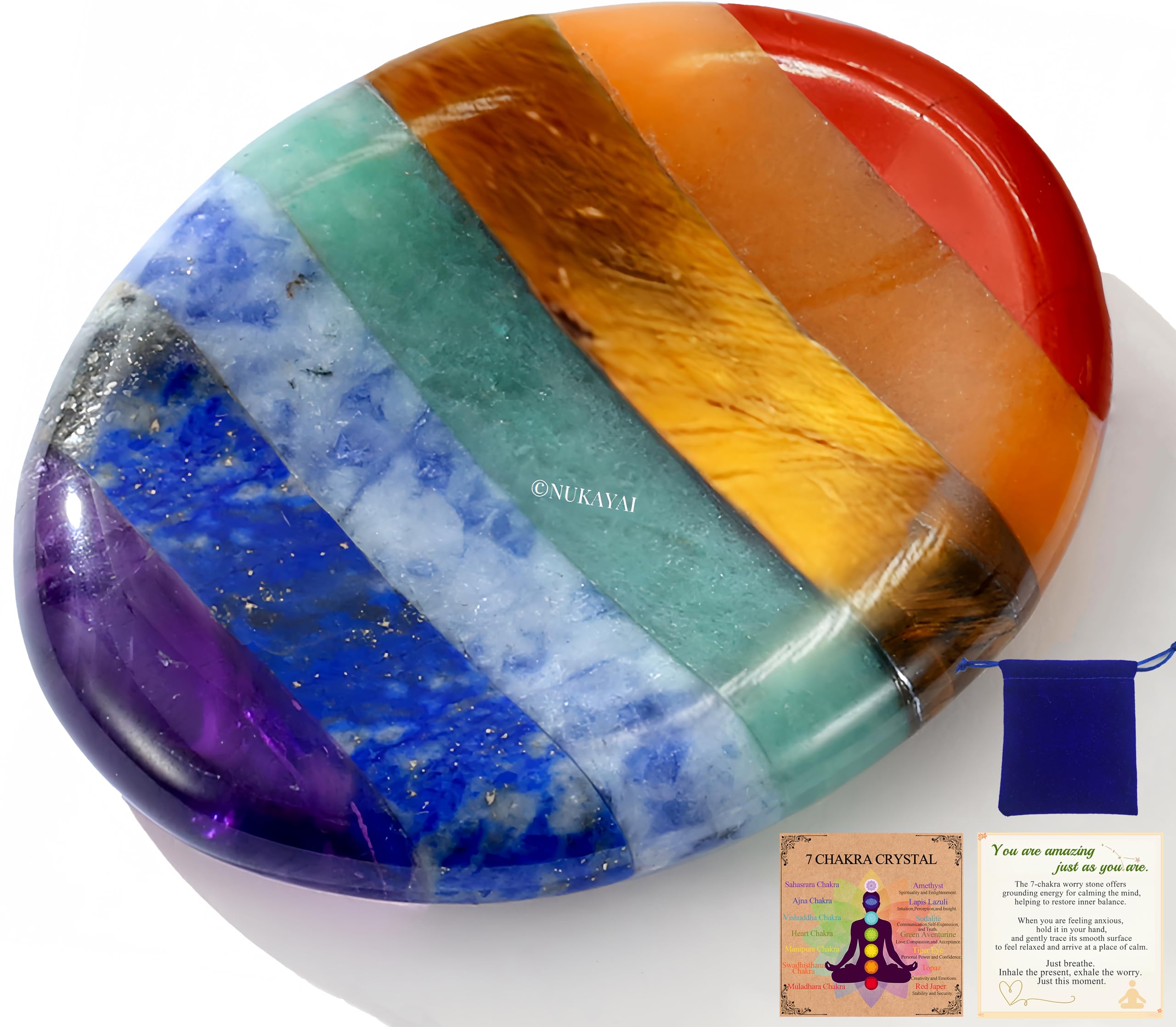 Thumb Worry Stone Crystals and Healing Stones for Anxiety Sensory 7 Chakra Oval Natural Tiny Meditation Accessories Mental Health Gifts Fidget Depression Stress Anxiety Relief Items for Women