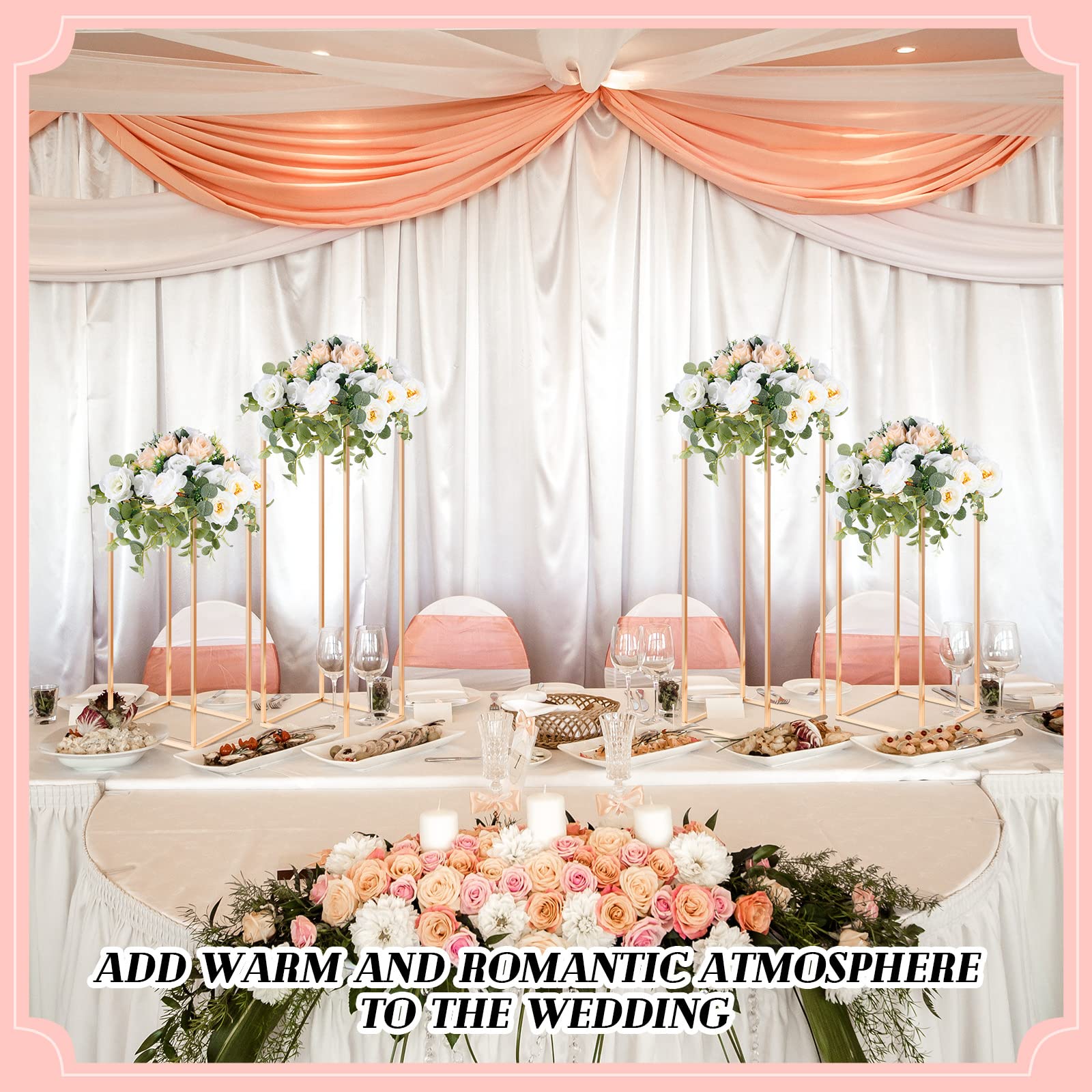 BBTO 12 Pcs Metal Flower Stand Wedding Centerpieces for Tables Pedestal Stands Gold Column Vases Pillar Rectangular Geometric Flower Rack for Event Party Decor, 3 Sizes