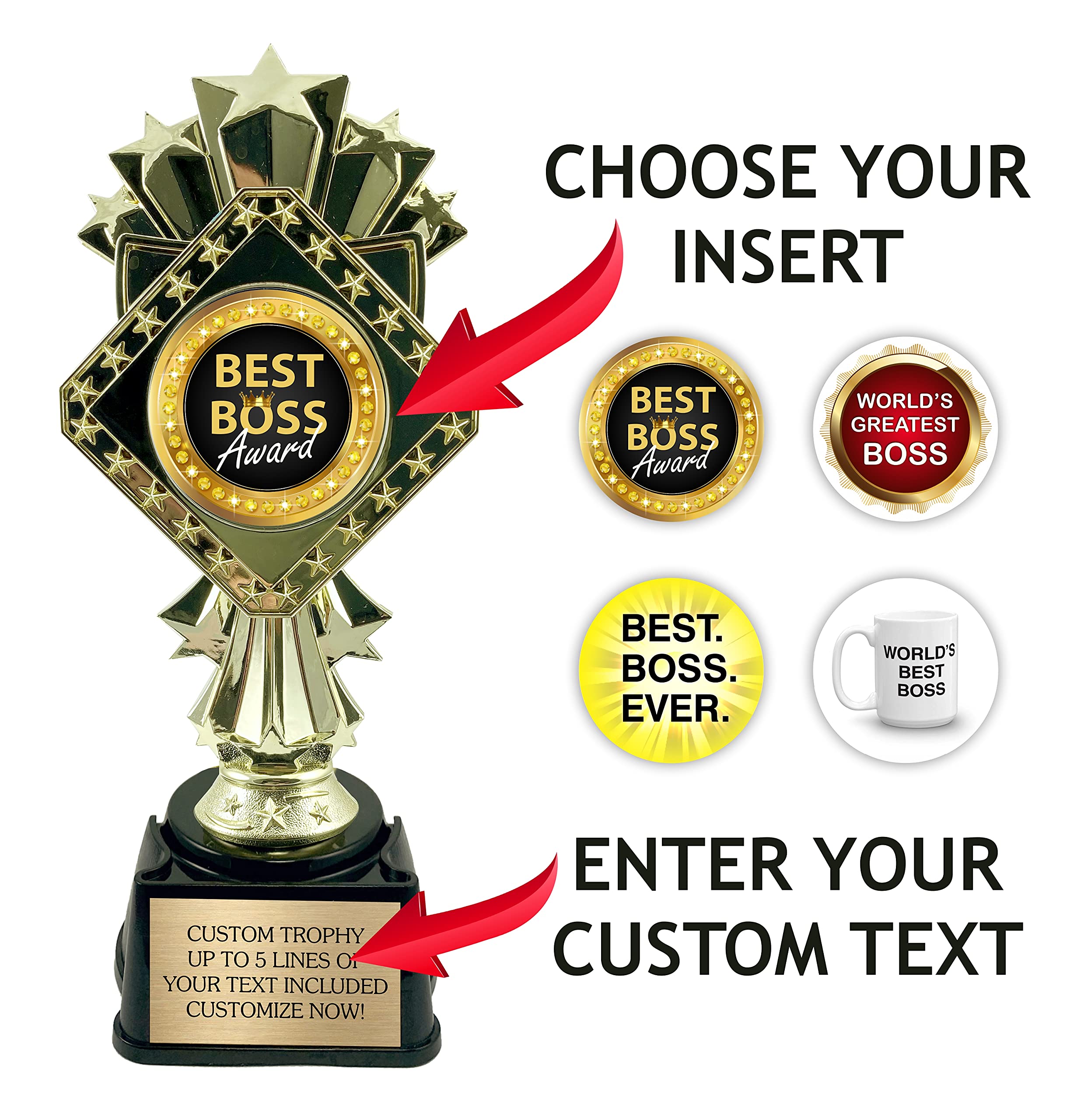 World’s Greatest Boss Trophy - Best Boss Award with Custom Engraved Plate - 9-Inch Tall Personalized Trophy - Choose from Multiple Logo Options - Office Parties, Retirements, or Appreciation Gifts