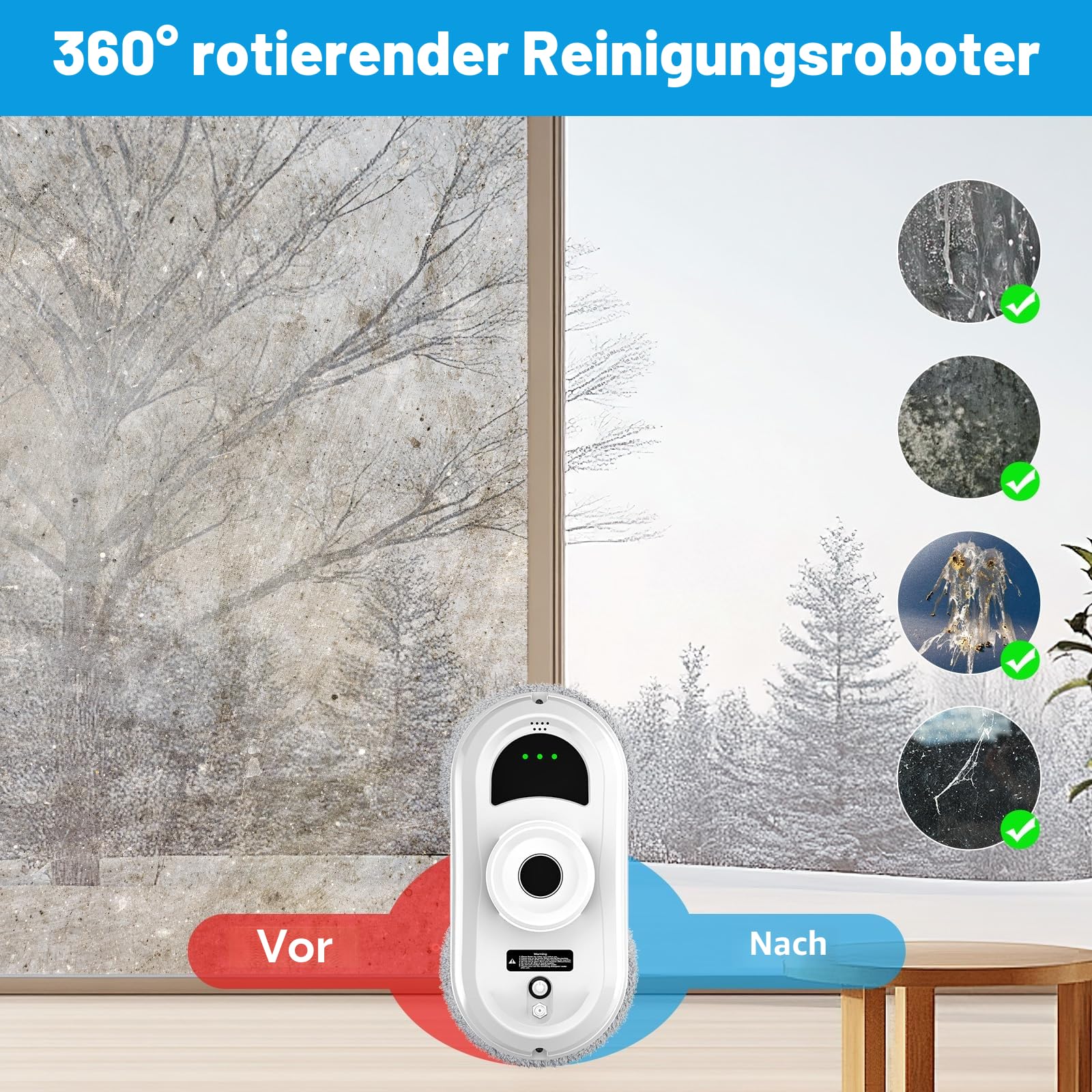 Fensterputzroboter, 5600 Pa Fensterreiniger Elektrisch Automatischer Sprinkler, 3 Reinigungsmodi, Intelligente Navigation und Randerkennung, Sicherheitssystem, Fernbedienung und 10 Tüchern