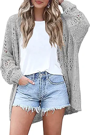 HOTOUCH Lightweight Crochet Cardigan for Women Long Sleeve Open Front Knit Oversized Cardigans Sweaters