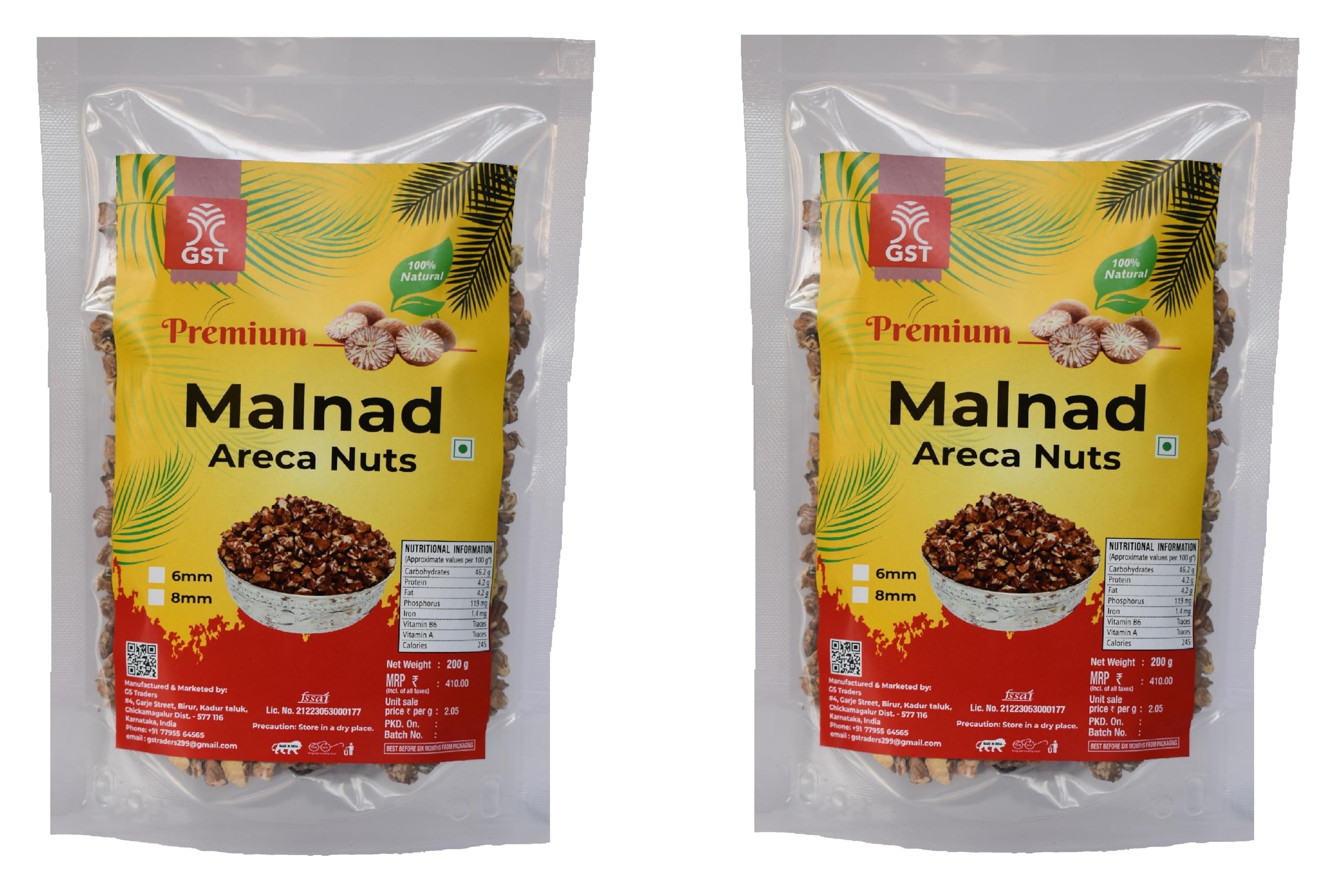 Malnad Arecanut Diamond Cutting 200gm+ 200gm Betelnut Chali Supari Tukda (Size 6 & 8MM)…