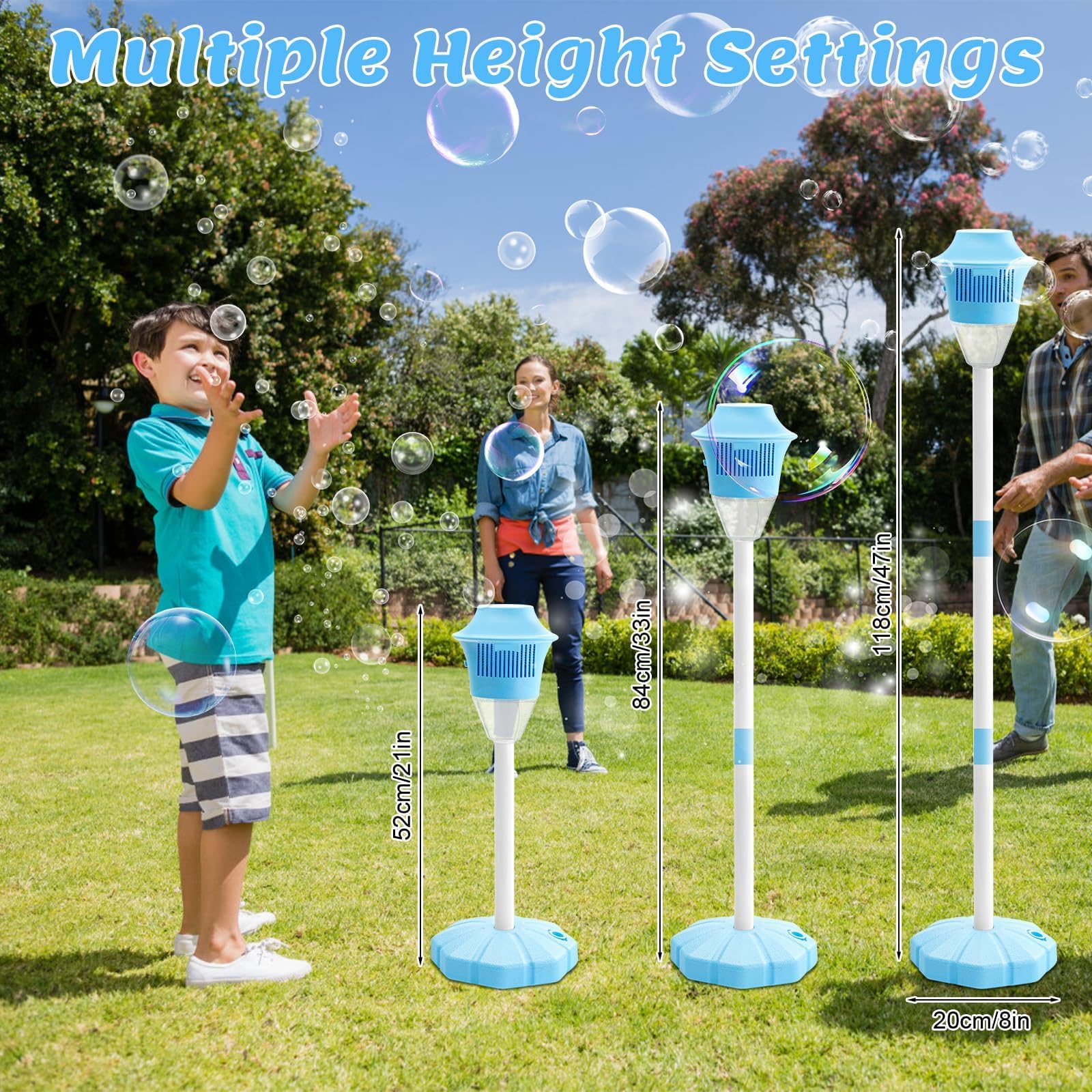 ZVD Machine A Bulle Distributeur Bulles Enfant Automatique Lampadaire Design Lumière Musique Intégrées Simple Bouton Fête Anniversaire Mariage Exterieur Jardin Machine À Bulles Automatique (Bleu