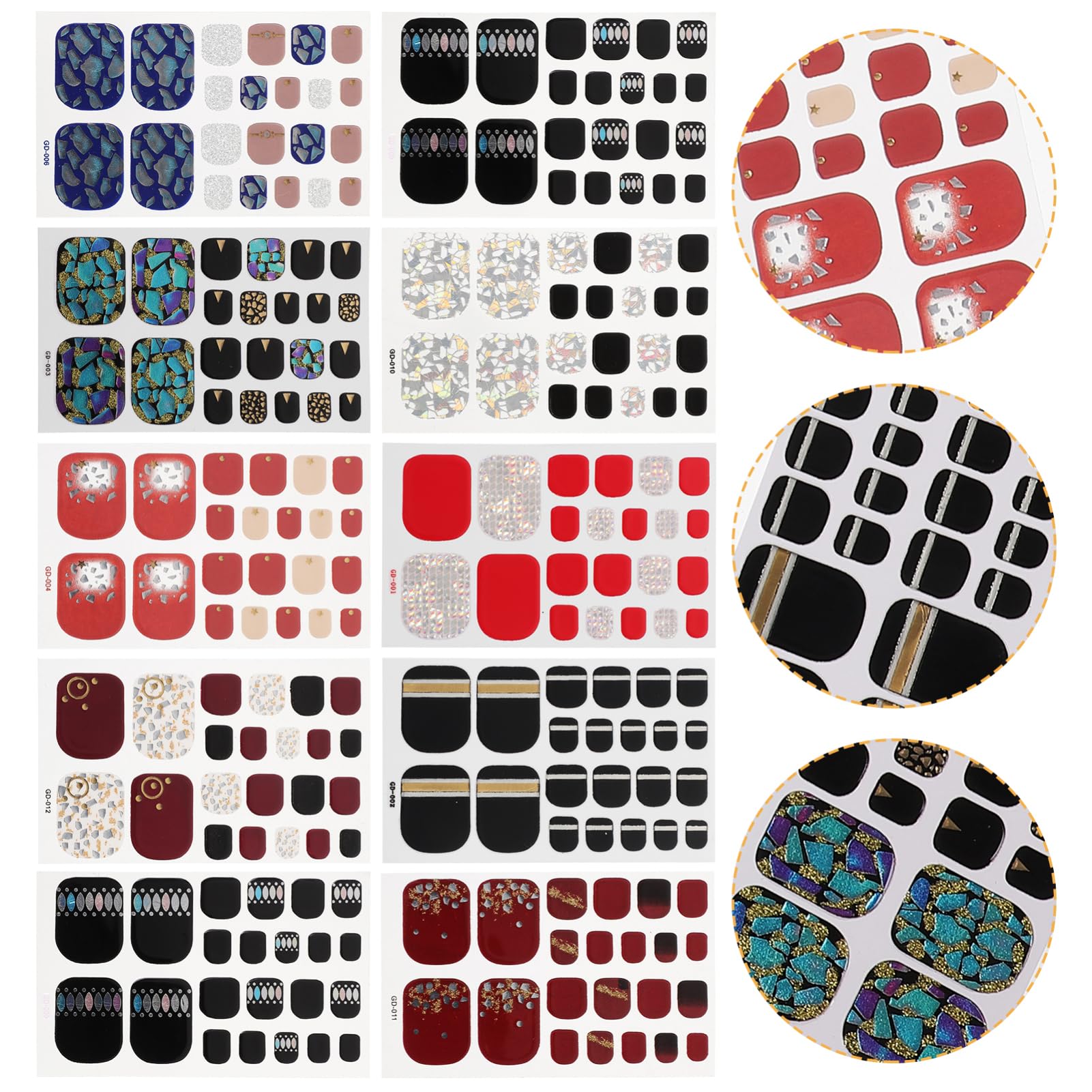 WOONEKY 36piezas Pegatinas Impermeables Para Uñas De Pies Calcomanías Brillantes Para Manicura De Mujeres y