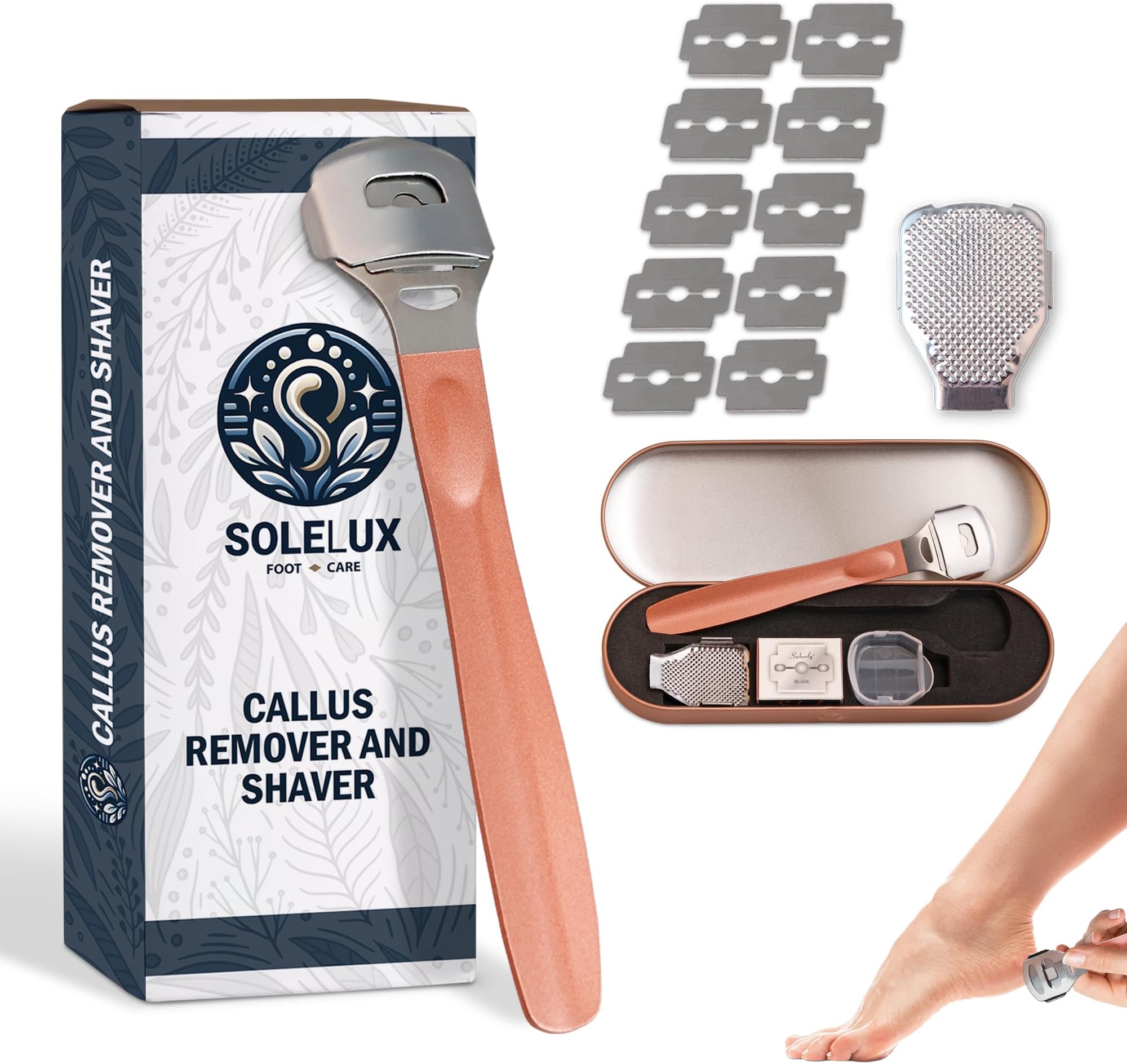 Callus Shaver for Feet โ 410 Stainless Steel, Foot Shaver Callus Remover with 10 Replaceable Blades, Multi-Use for Corns & Dead Skin Removal โ Pain-Free Pedicure Tool for Soft, Smooth Skin