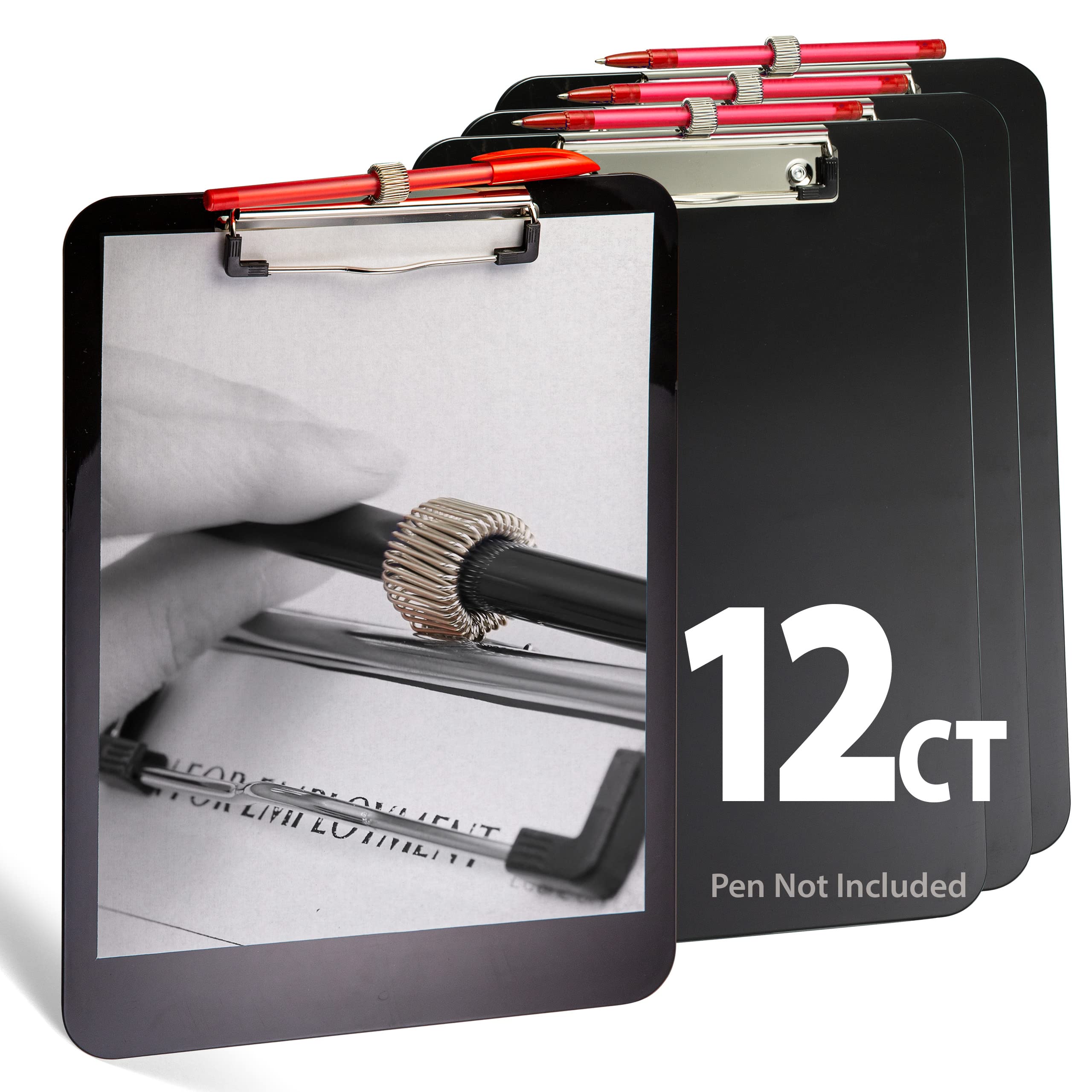 Achieva Recycled Plastic Clipboard, Letter Size, Low Profile Clip with Pen Holder, 12/PK, Black (68000)