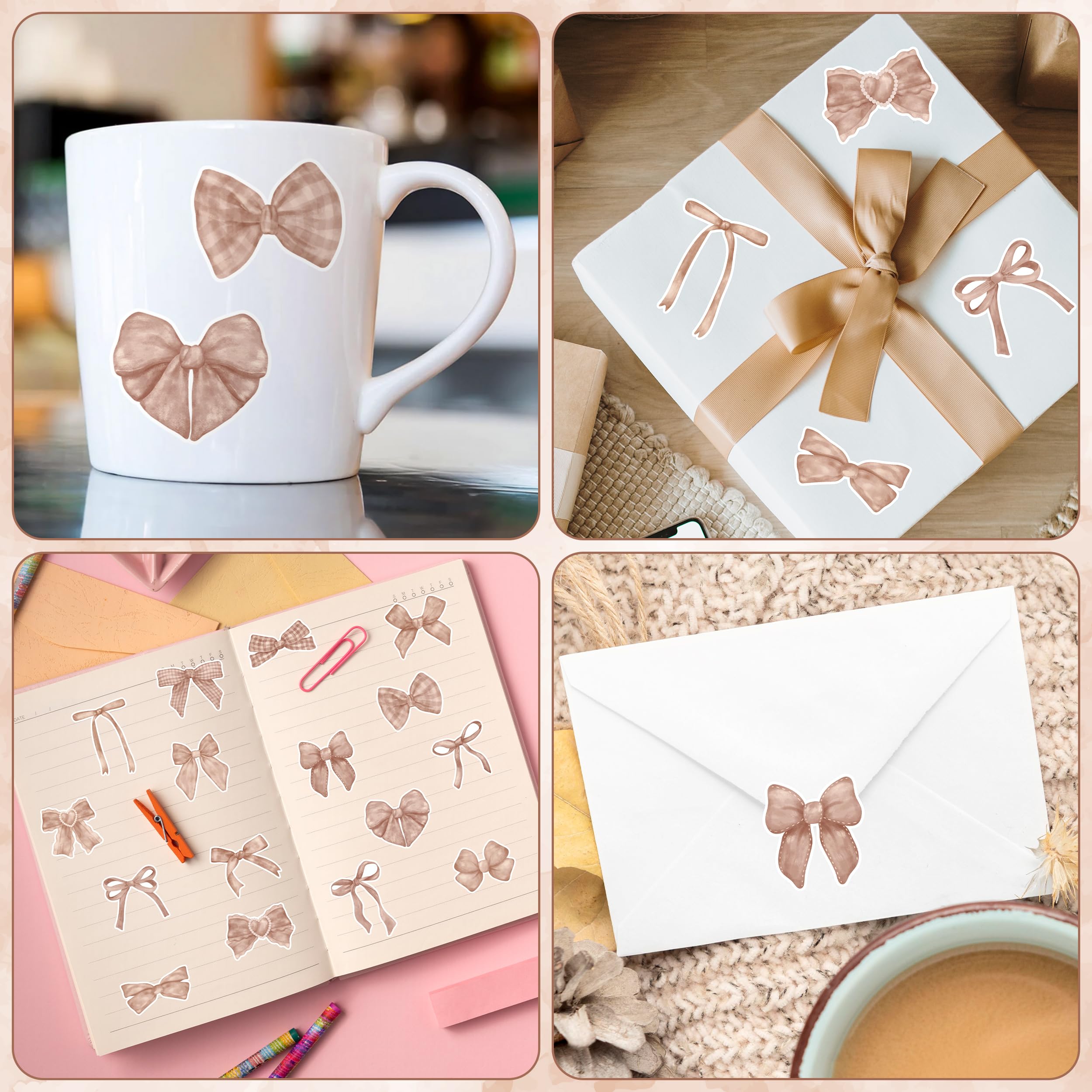 50PCS Coquette Bows Stickers - Girly Retro Bow Decals, Waterproof Vinyl, For Water Bottles, Laptops, Journals, Scrapbooking