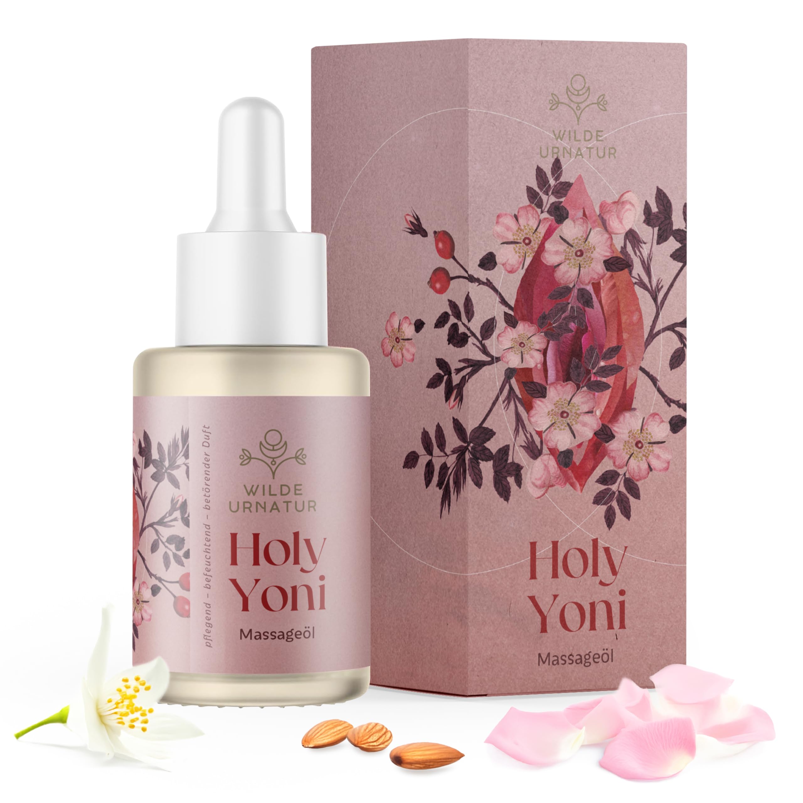 Naturalità selvatiche – Olio da massaggio intimo Premium Holy Yoni – Cura intima naturale con profumo di rosa, nutriente e idratante, 30 ml