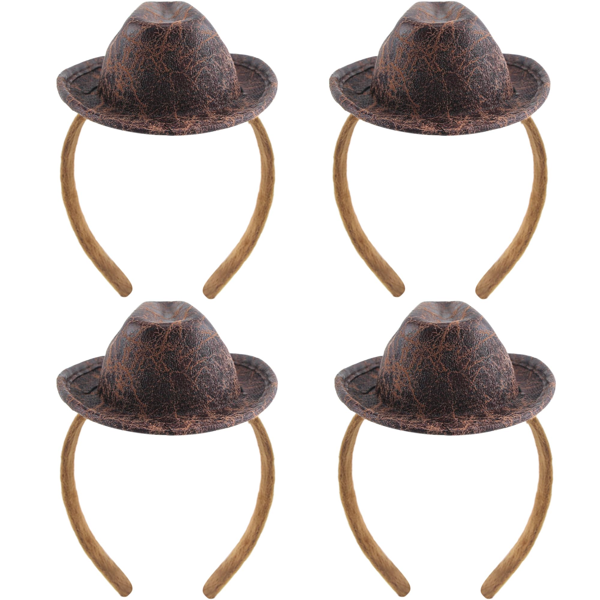 SGBETTER 4 Pcs Mini Cowboy Hat Headband Brown Cowgirl Hat Headband Western Hair Band for Adult Kids Western Party Supplies Costume Accessories
