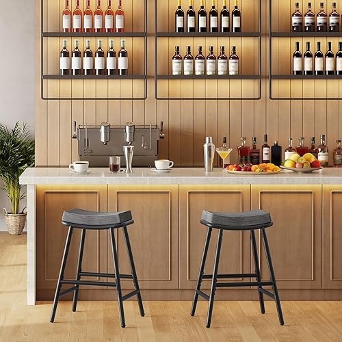 Miniatura 8 de HOOBRO Taburetes de bar, juego de 2 sillas de bar, taburetes de bar para encimera de cocina, taburetes de bar altura de mostrador, taburetes de bar