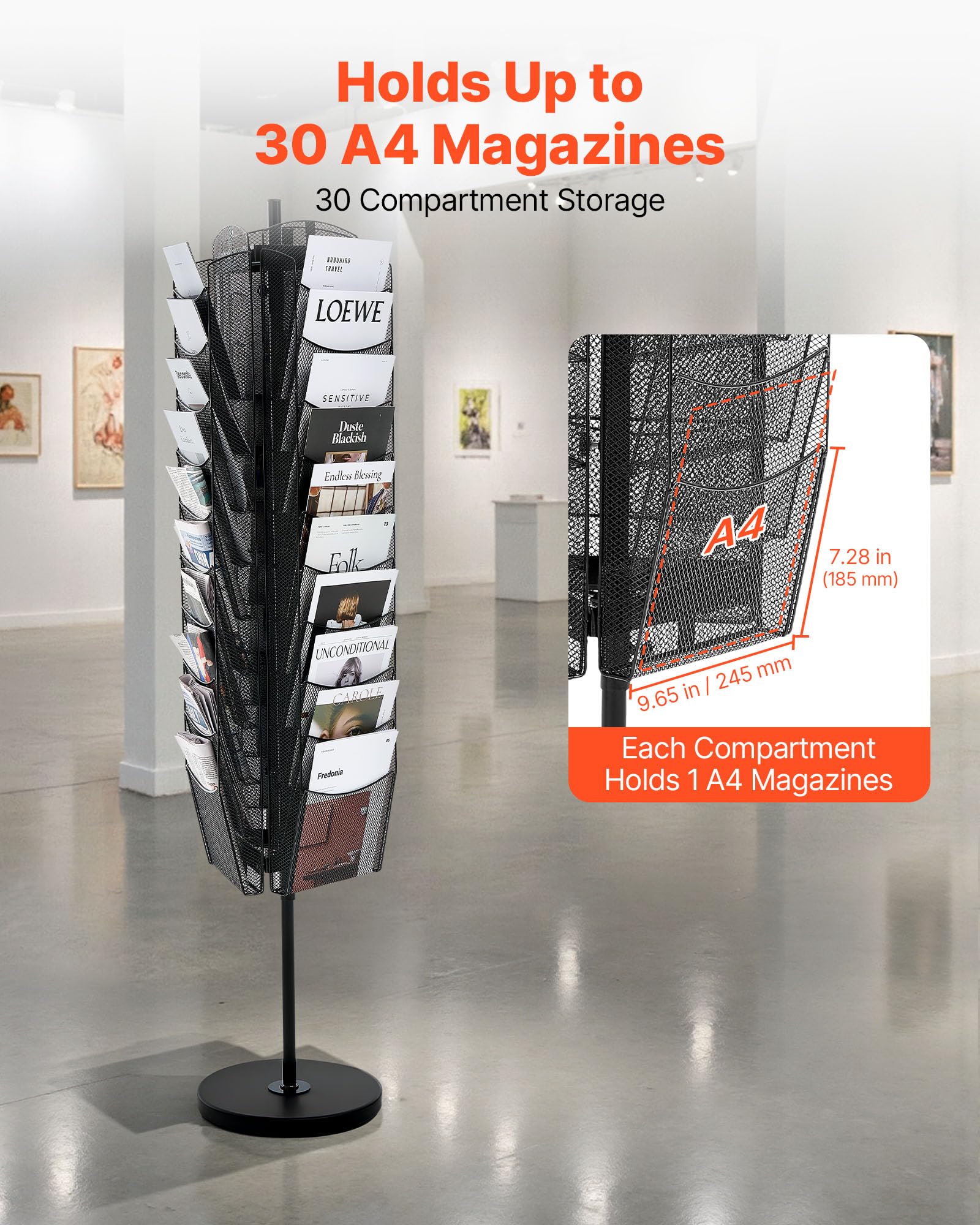 VEVOR drehbarer Prospektständer Zeitschriftenständer mit 30 Fächern, Literaturständer Kataloghalter aus Metall, Buchständer Bodenaufsteller Zeitungskataloghalter für Büroshows, Ausstellung