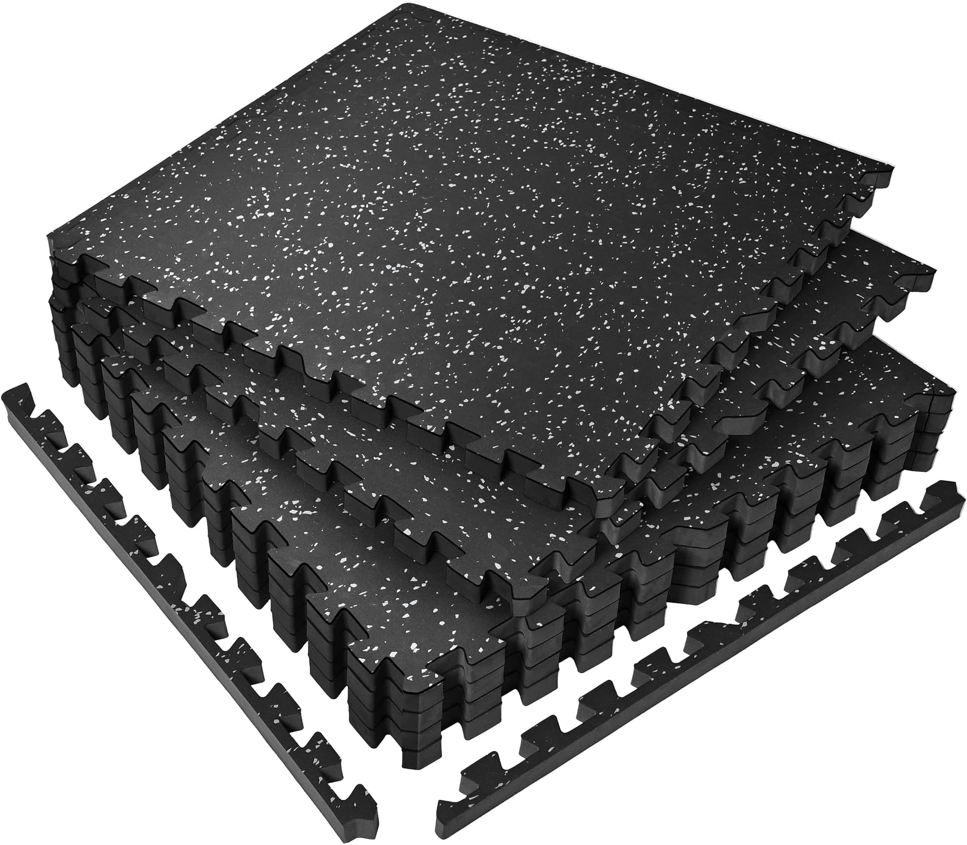 0.56'' Thick 6 Pcs 24 Sq Ft Rubber Top Exercise Equipment Mats, High Density EVA Foam Mats with Rubber Top, Interlocking Gym Flooring for Home Gym, Protective Workout Mat, Black/Grey