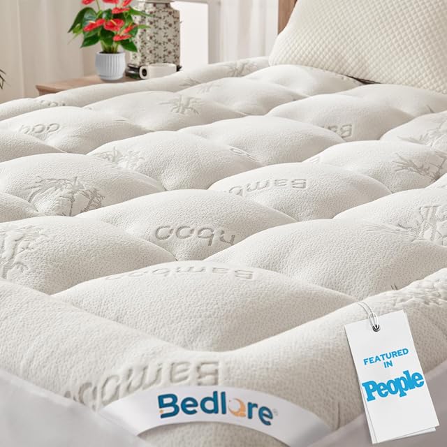 BEDLORE King Mattress Topper Viscose Derived from Bamboo,Thick Pillow Top Mattress Pad,Deep Pocket Fits Mattress 6"-18",Soft Breathable Mattress Cover for Back Pain Relief