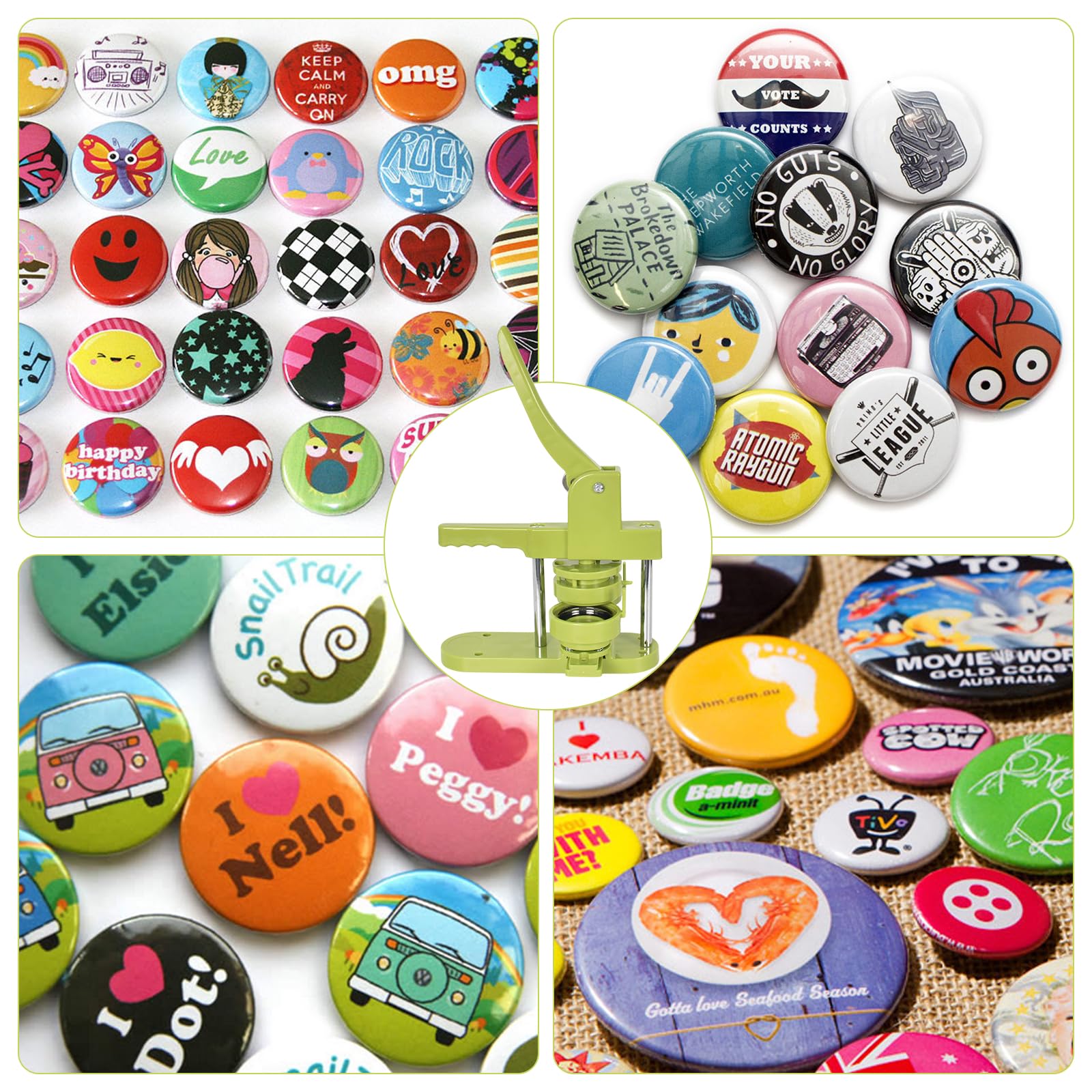 58mm Präzise Button Maker Maschine, Starker Spaß Buttonmaschine inkl. 100 Buttonmaterial-Sets, Badge Making Kit Einfache Bedienung, DIY Button Press Machine Ideal für Bastler & Kleinunternehmer