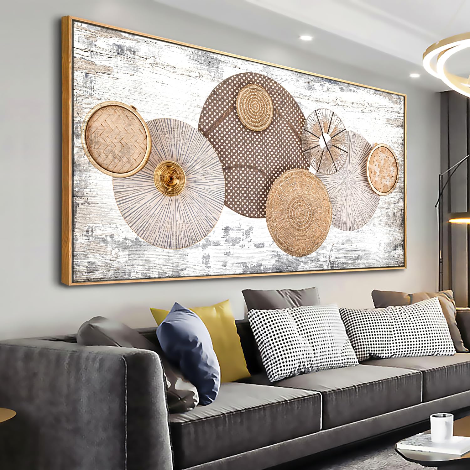 Wall Art Floral Rustic Wall Decor Yellow and White Canvas Painting Abstract Wall Art for Bedroom Living Room Dining Room Home Office Decor 24"x48" with Framed