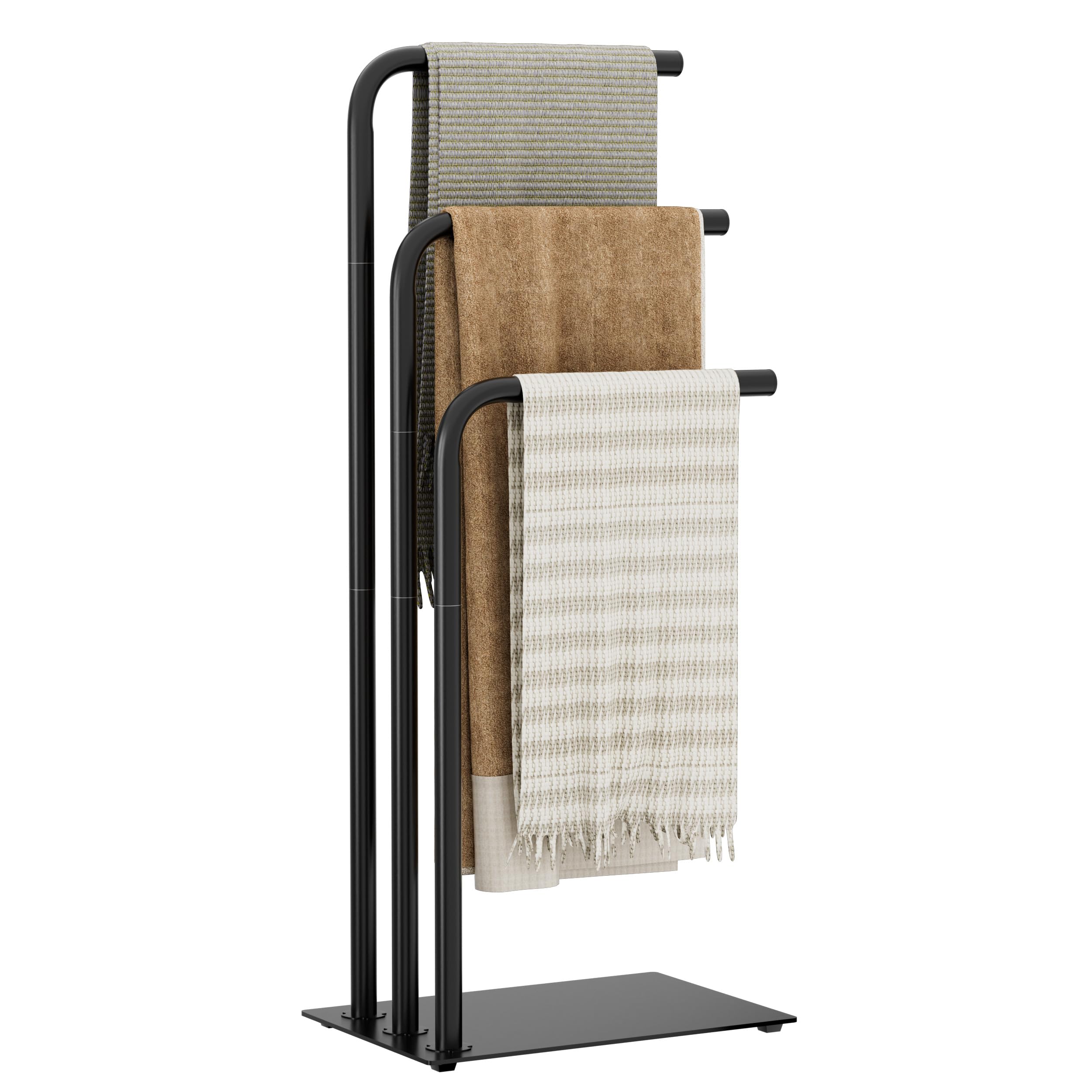 OUTBROS 3 Tier Towel Rack, Towel Rail Free Standing, 39x26x90cm, Black