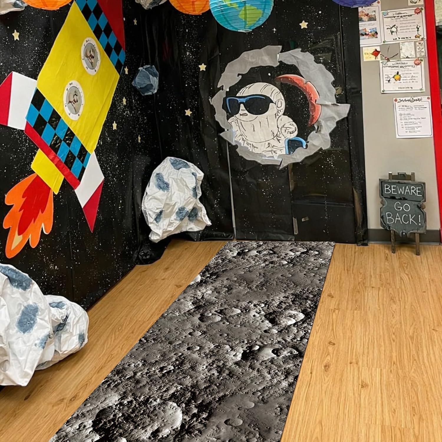 Lyrow 1 Piece Space Themed Party Decorations 2 x 10 ft Moon Aisle Runner Non-Slip Lunar Carpet for Outer Space Birthday Party Decoration Astronaut Galaxy Birthday Supplies Lawn Indoor Outdoor Decor