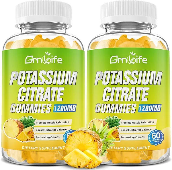 Potassium Citrate Gummies, High Potassium Supplement Gummies 1200mg Support Leg Cramps & Muscle Health, for Adults & Kids, Vegan, Pineapple Flavor 120 Count