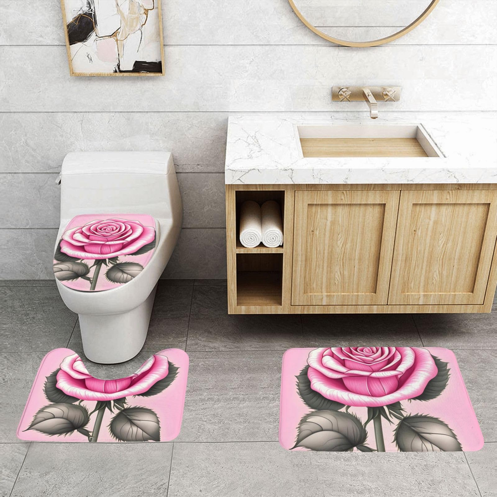 Set Tappeti Bagno Parure 3 Pezzi Super Morbido Con Fondo Antiscivolo Rosa