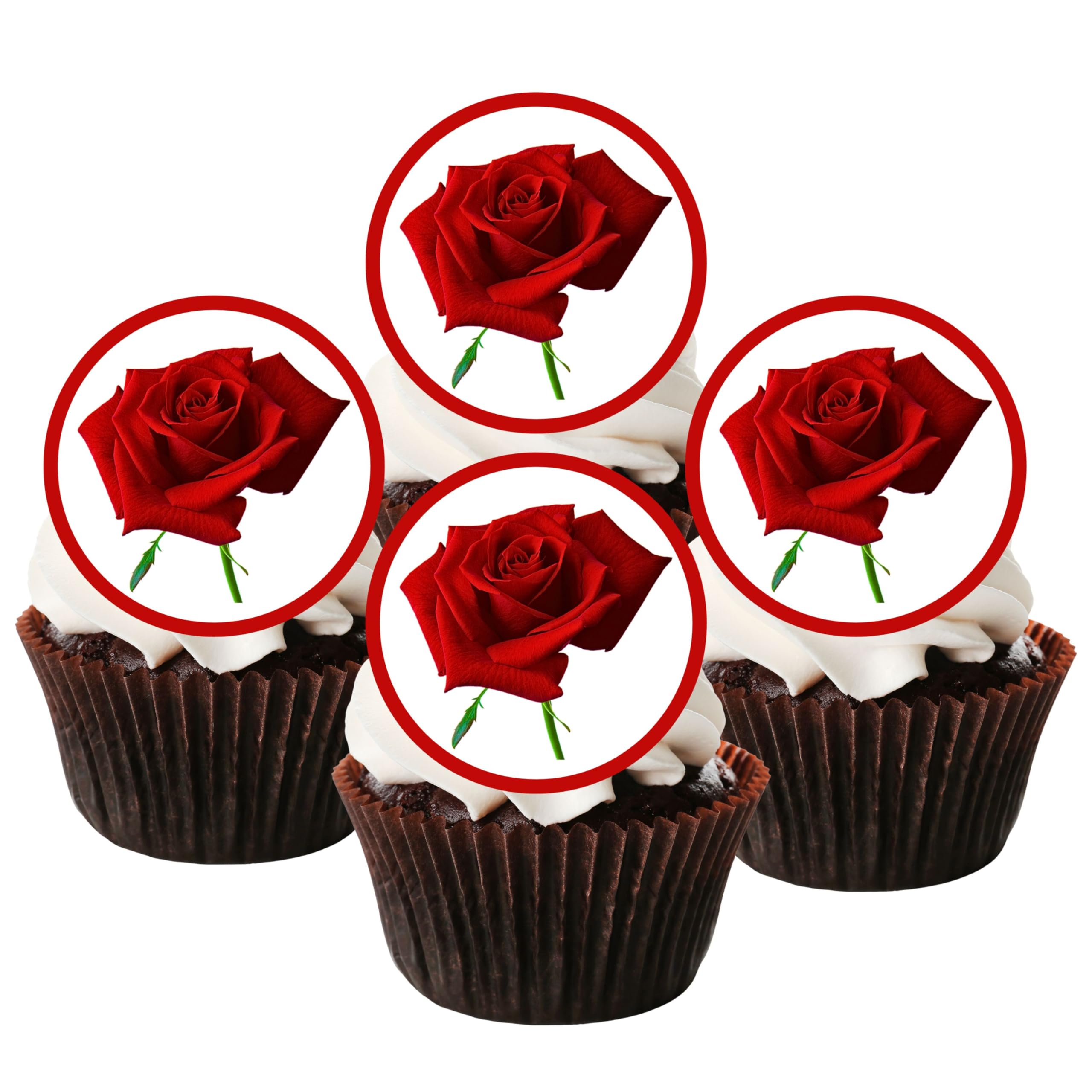Red Rose Edible Cupcake Toppers, Edible Flowers Cake Decorations - View #5