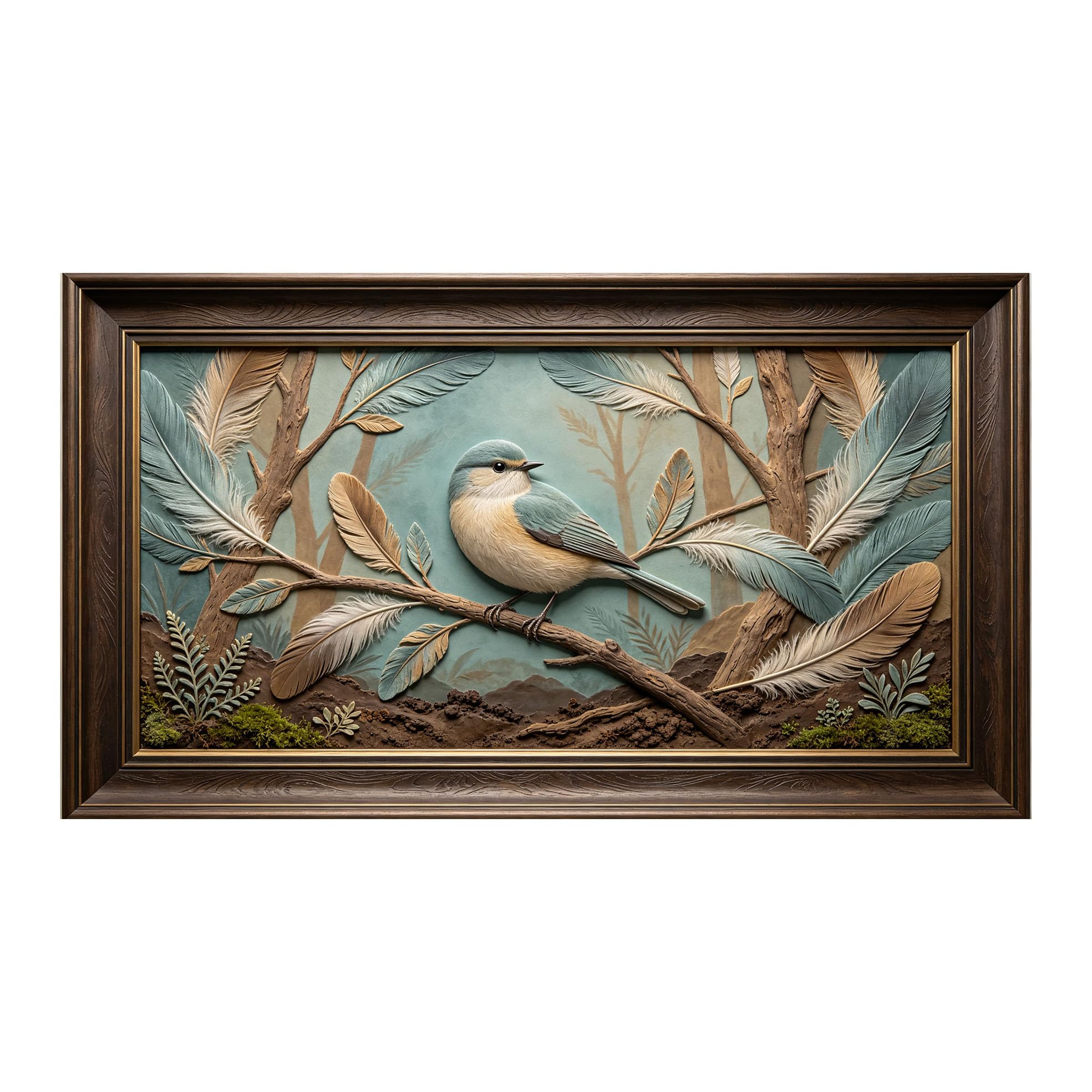 Murasolite 3D Framed Wall Art Bluebird Forest Pastoral Relief SelfAdhesive Fabric Mural Wall Decor， Peel and Stick No Damage to Wall， AntiFall Safe Design for Bedroom Living Room