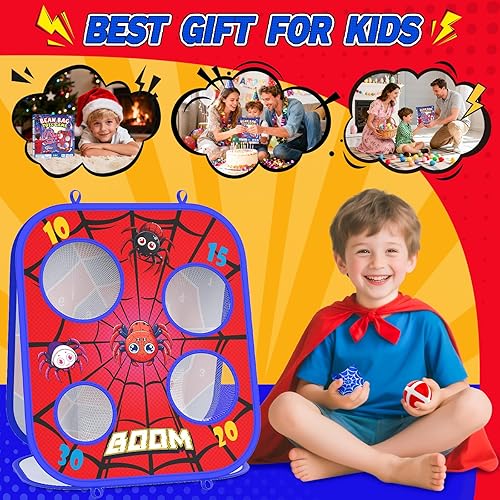 Miniatura 6 de Juego de lanzamiento de sacos de araña, tablero de Cornhole 3-1, juguetes al aire libre para niños, actividades de fiesta familiar, patio trasero,