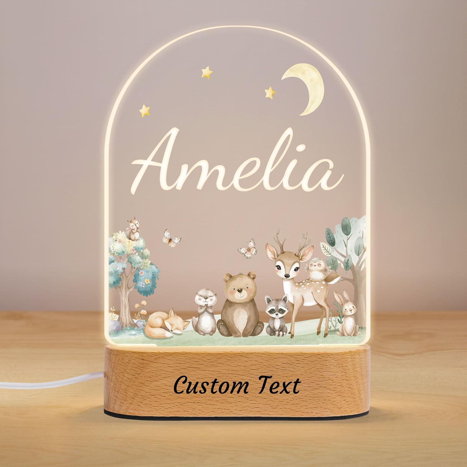 7 Geeft Personalized Baby Gifts for Kids Safari Jungle Animal Night Light, Custom Name LED Acrylic Plaque Lamp, Perfect Christmas Newborn Baby Shower Gifts for Boys Girls, Children' Room Nursery Decor