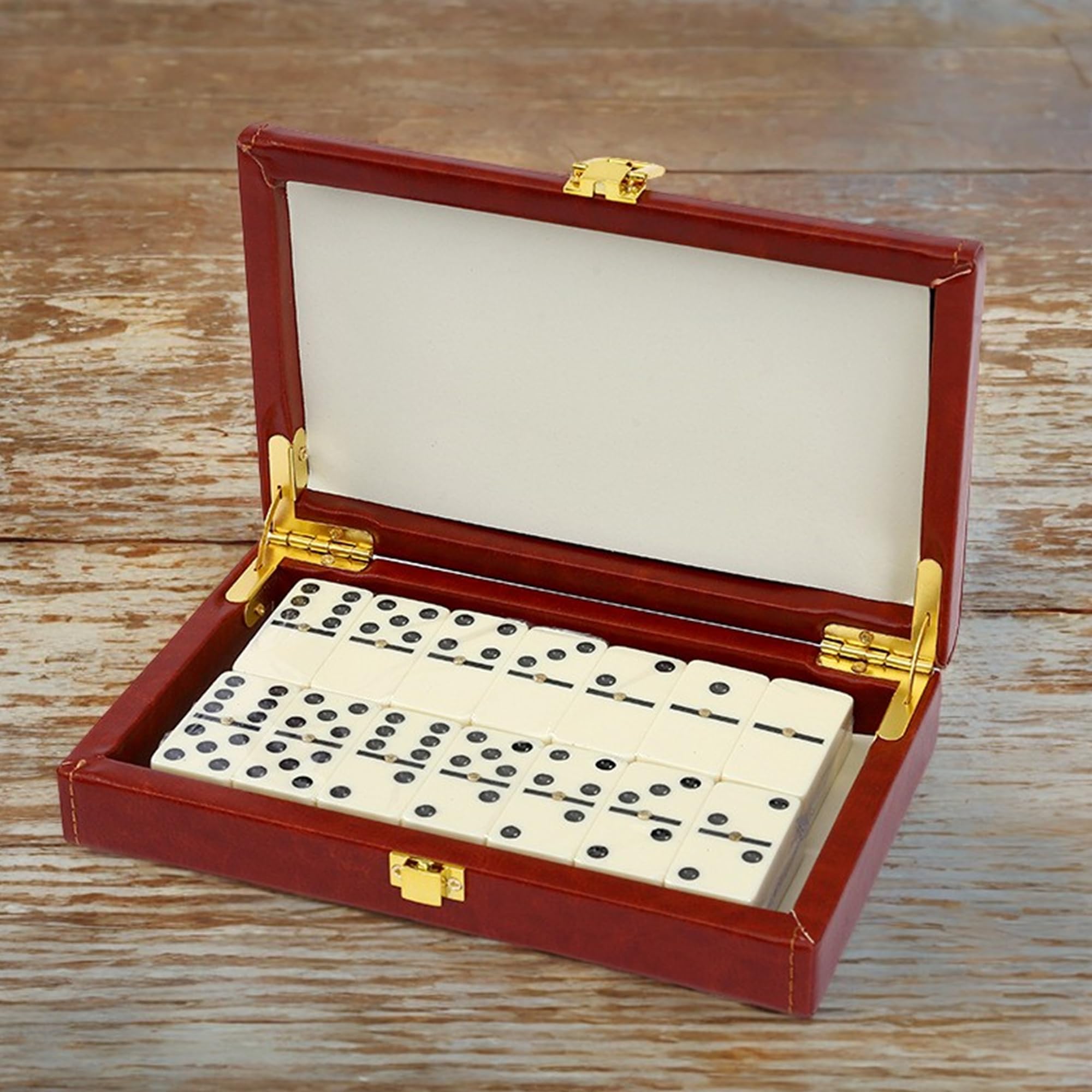 QLSKIDOmino, gęstej aminy domino pudełkowane, Wewnętrzne gry planszowe skóry, drewniane zabawki, Pakowanie zabawek planszowych dla dorosłych, Dzieci, 21cm, Tradycyjne i zabawne gry (28pcs)