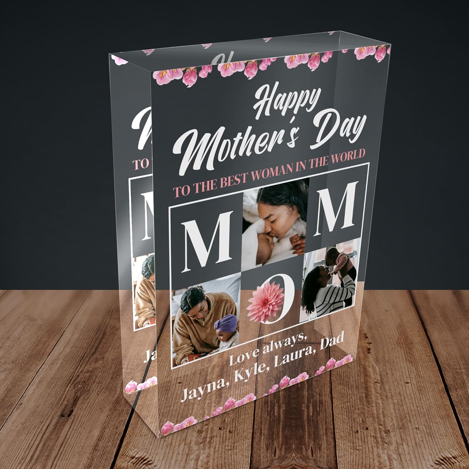 Basic Fundamentals 7"x5" Custom Mother's Day Acrylic Photo Block, Personalized Glass Block with Photo Print and Text, Keepsake Mom and Wife Gifts (Design 3)