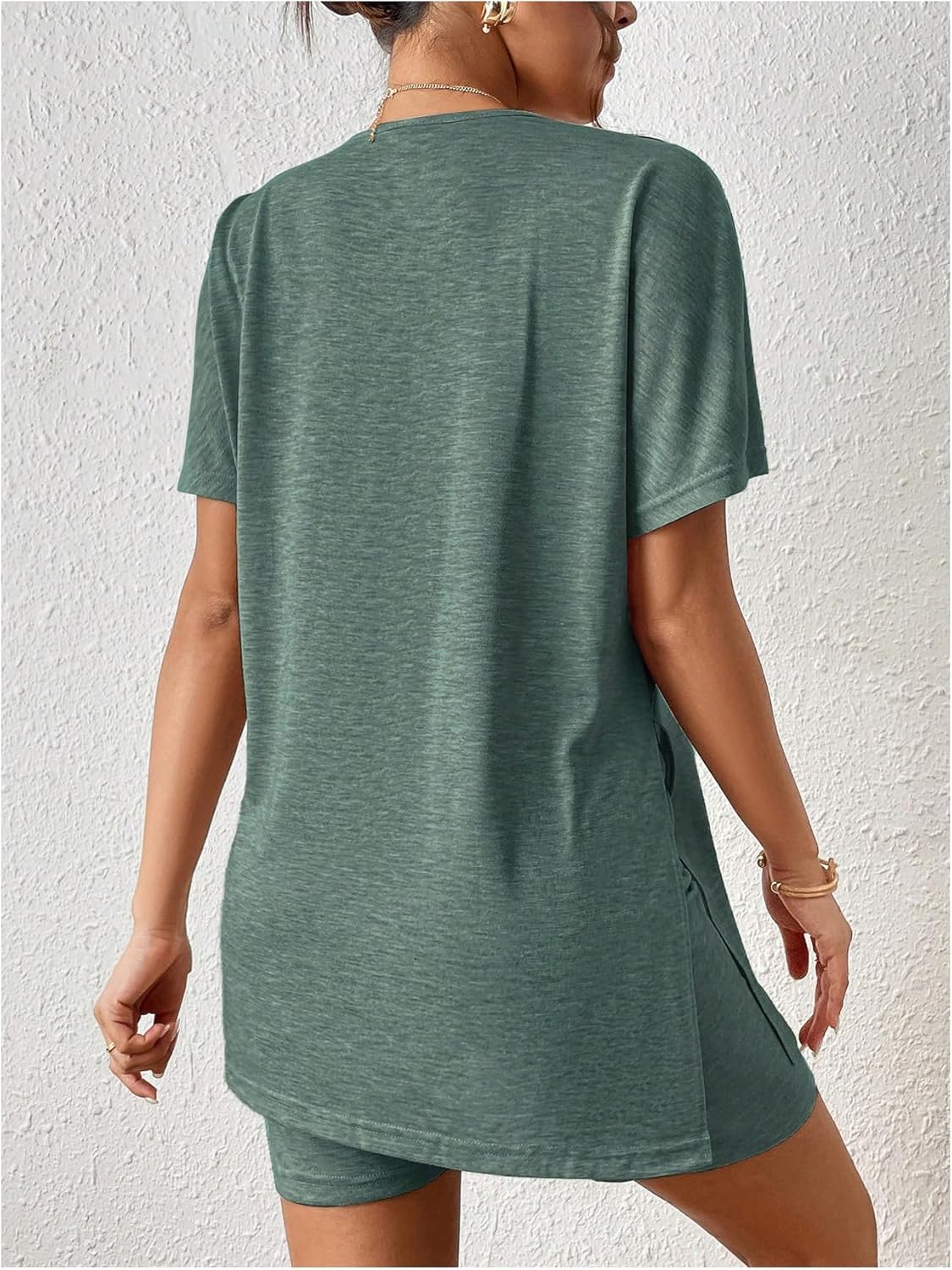 SOLY HUX Women's 2 Piece Summer Casual Outfits Short Sleeve Split Hem T Shirt Tops and Biker Shorts Set - Image 2