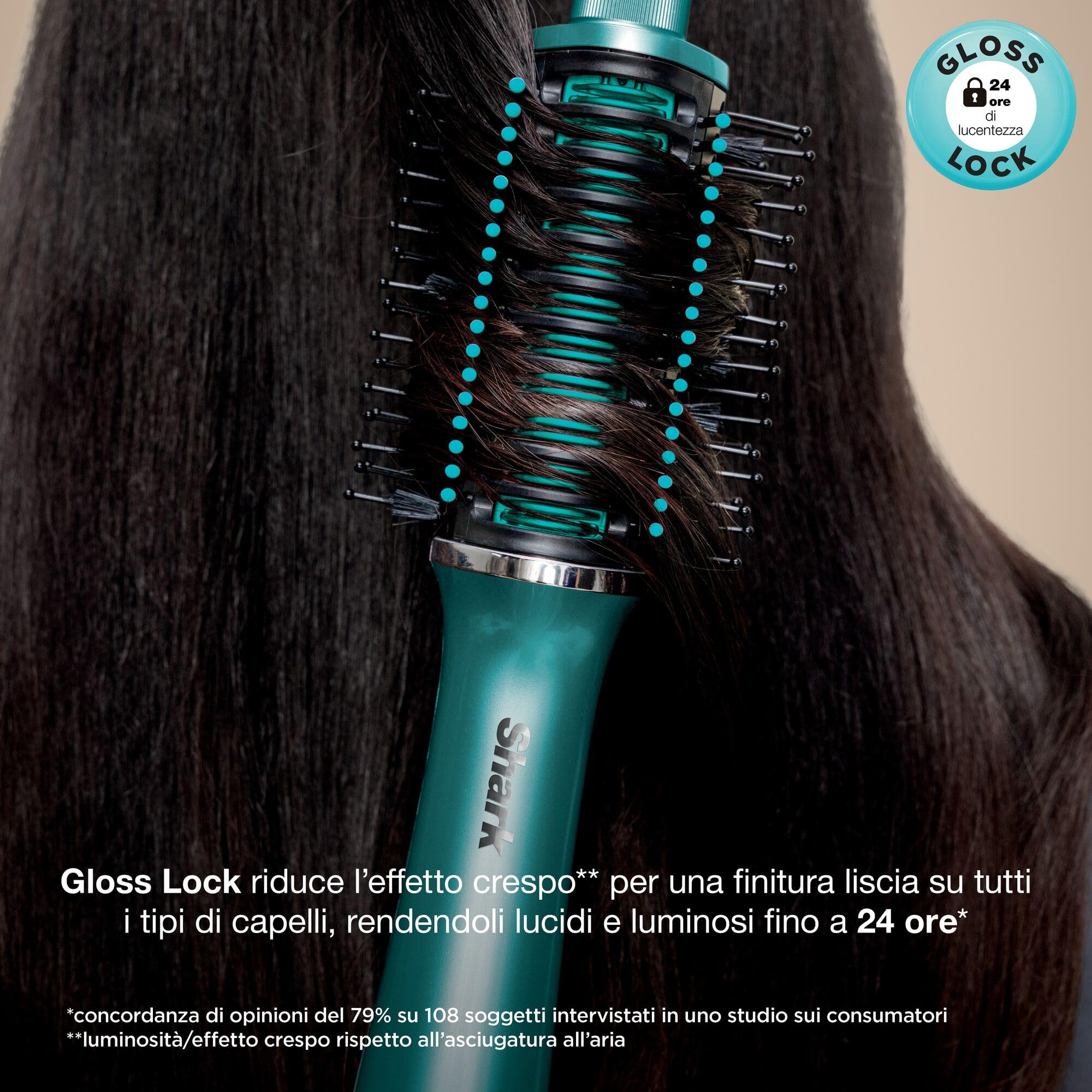Shark Glossi Styler e spazzola lucidante ad aria calda 2 in 1 turchese | qualità professionale, piastre in ceramica, volumizza senza effetto crespo, Gloss Lock, tutti i tipi di capelli, HT302EUTL