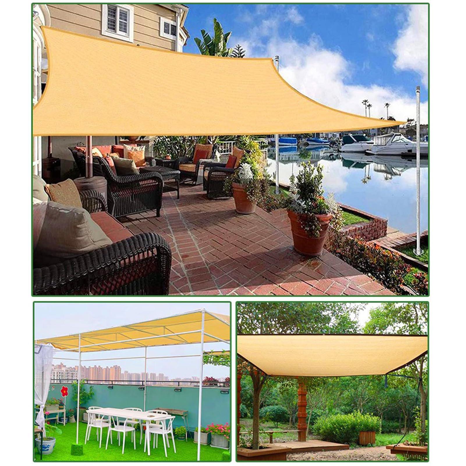 Rete Ombreggiante 3x5m Beige Con Anelli Metallici, Protezione UV 90-95%, Tessuto HDPE Rinforzato Per Giardino, Serra, Recinzioni E Capanno Auto, Personalizzabile - 5