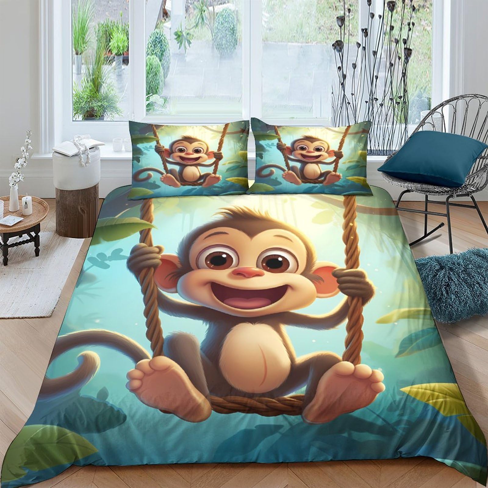 Ctjqhvkz Style-3 3D Printed Cartoon Monkey Fitted Sheet Microfiber Soft Non Slip Jungle Bed Cover For Bedroom Dorm Mattress Decor Single（135X200cm）